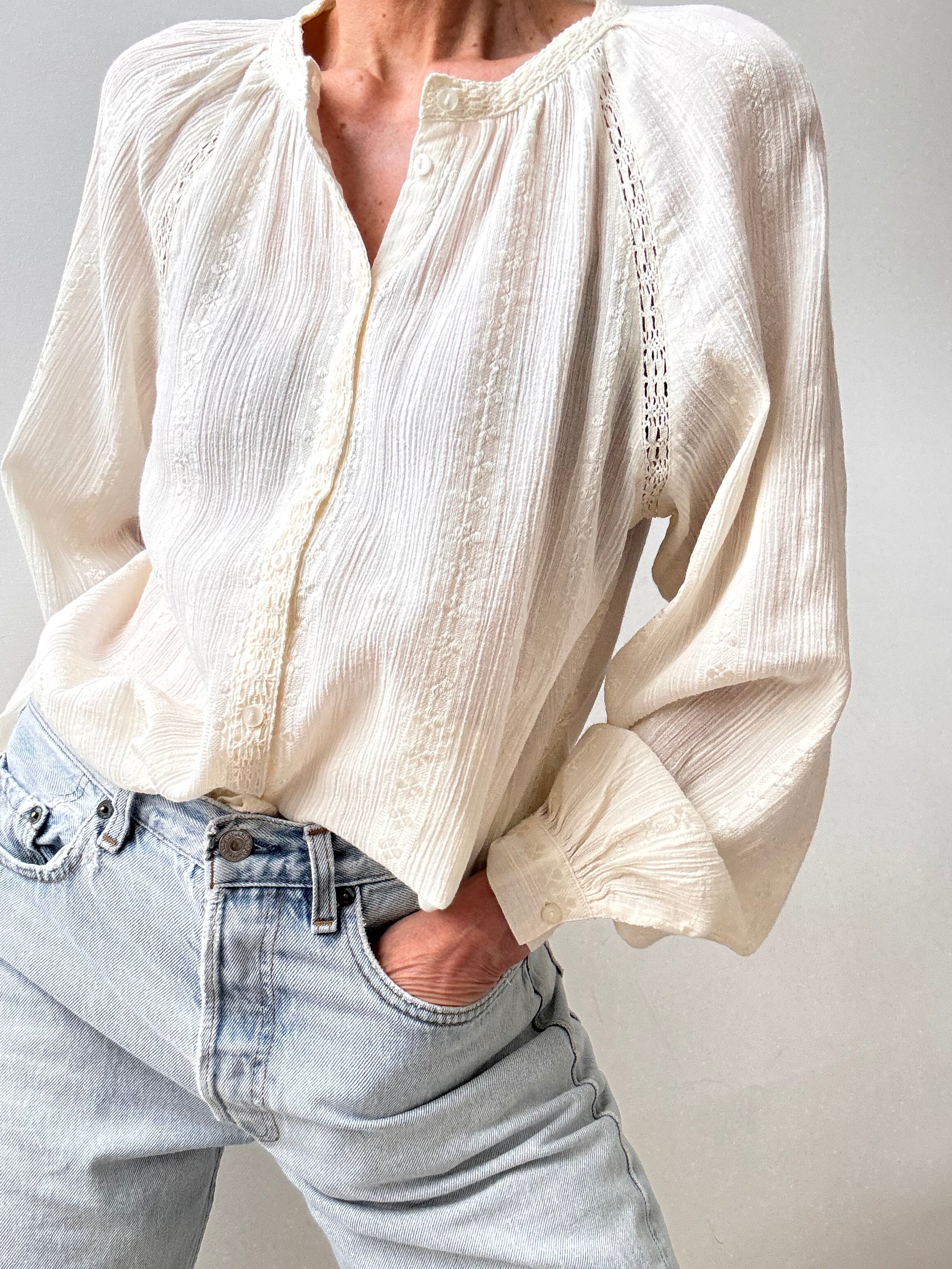 Ibiza Shirt With Crochet Cream | Tops