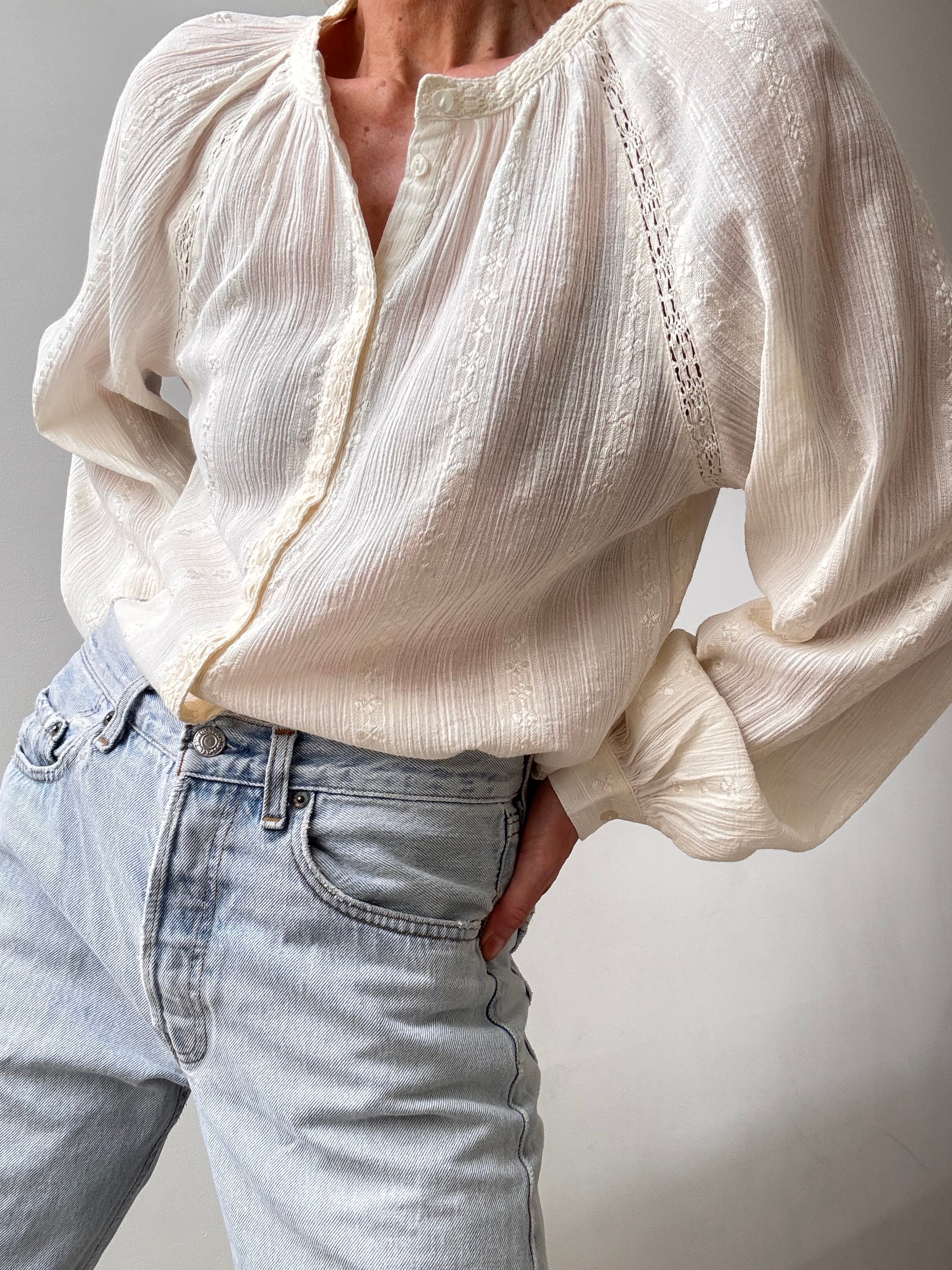 Ibiza Shirt With Crochet Cream | Tops