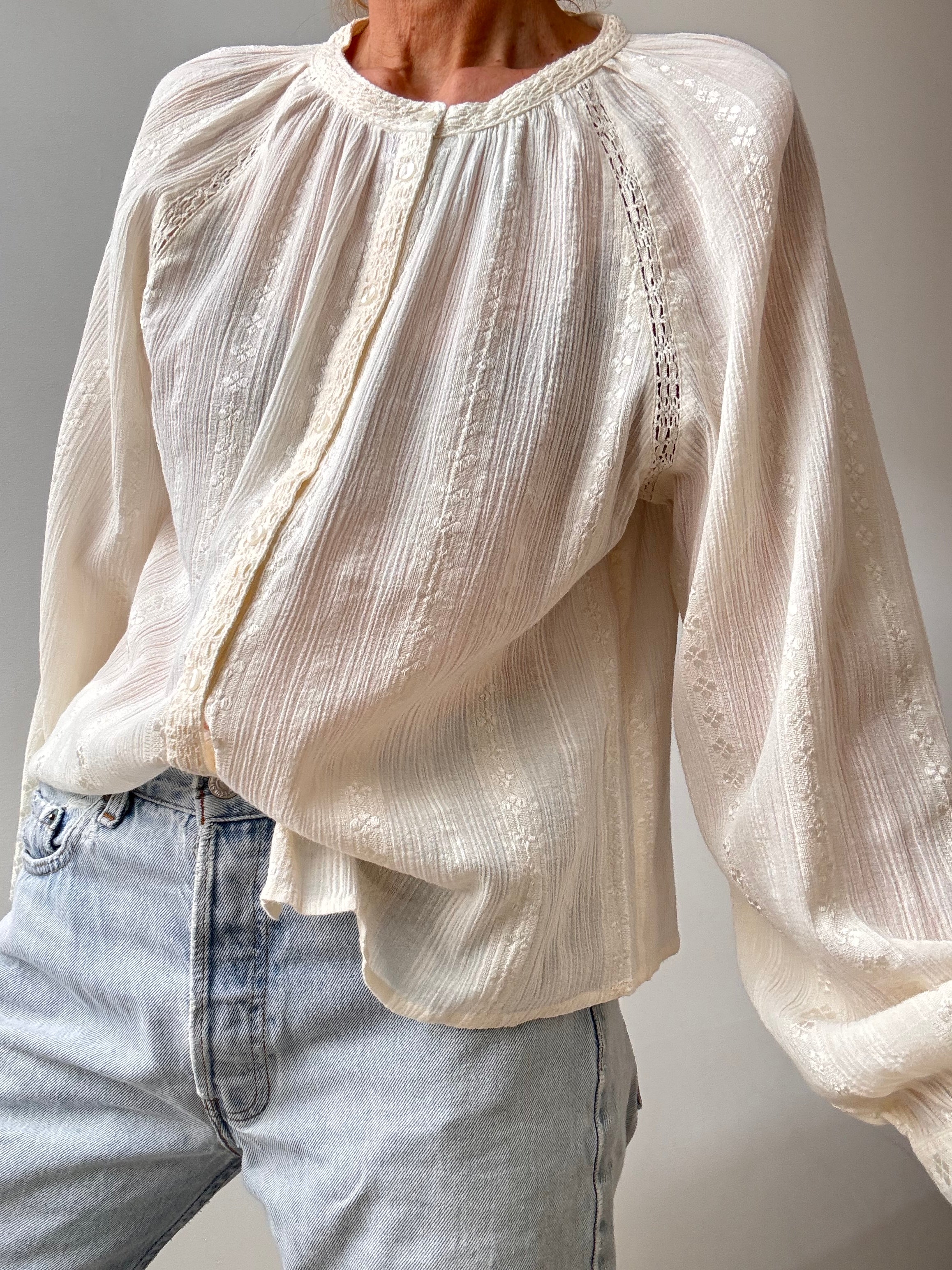 Ibiza Shirt With Crochet Cream | Tops