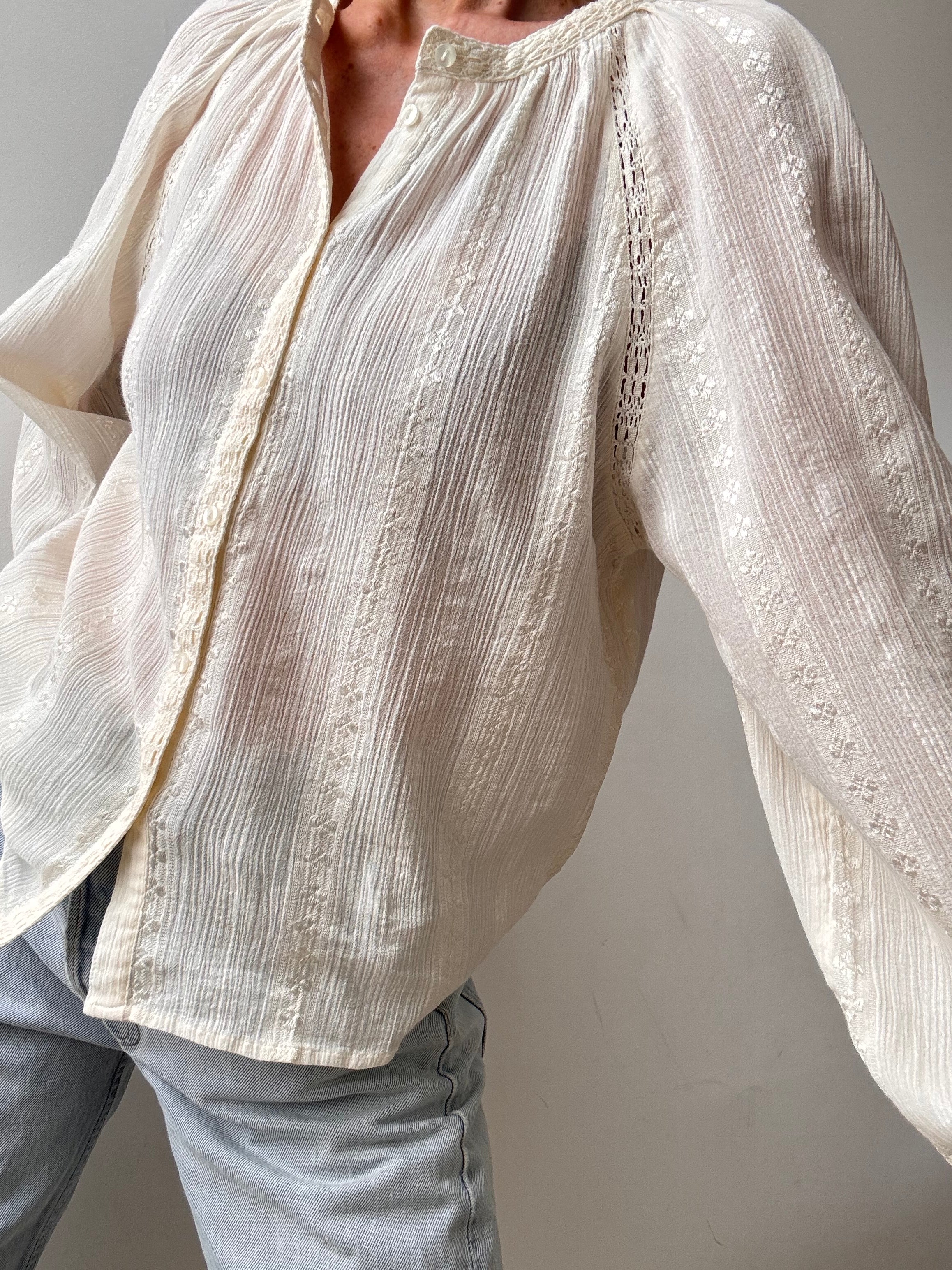 Ibiza Shirt With Crochet Cream | Tops