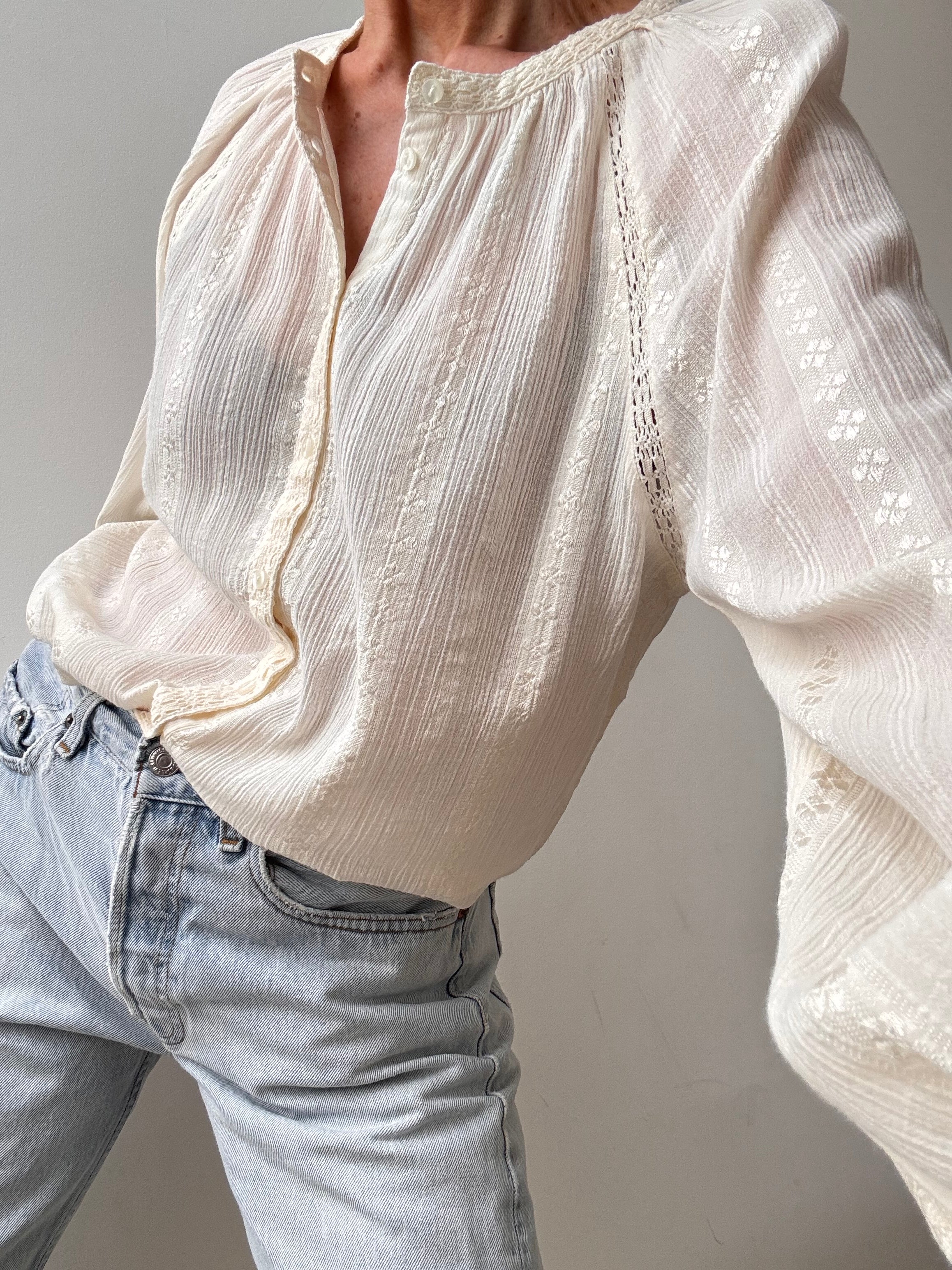 Ibiza Shirt With Crochet Cream | Tops