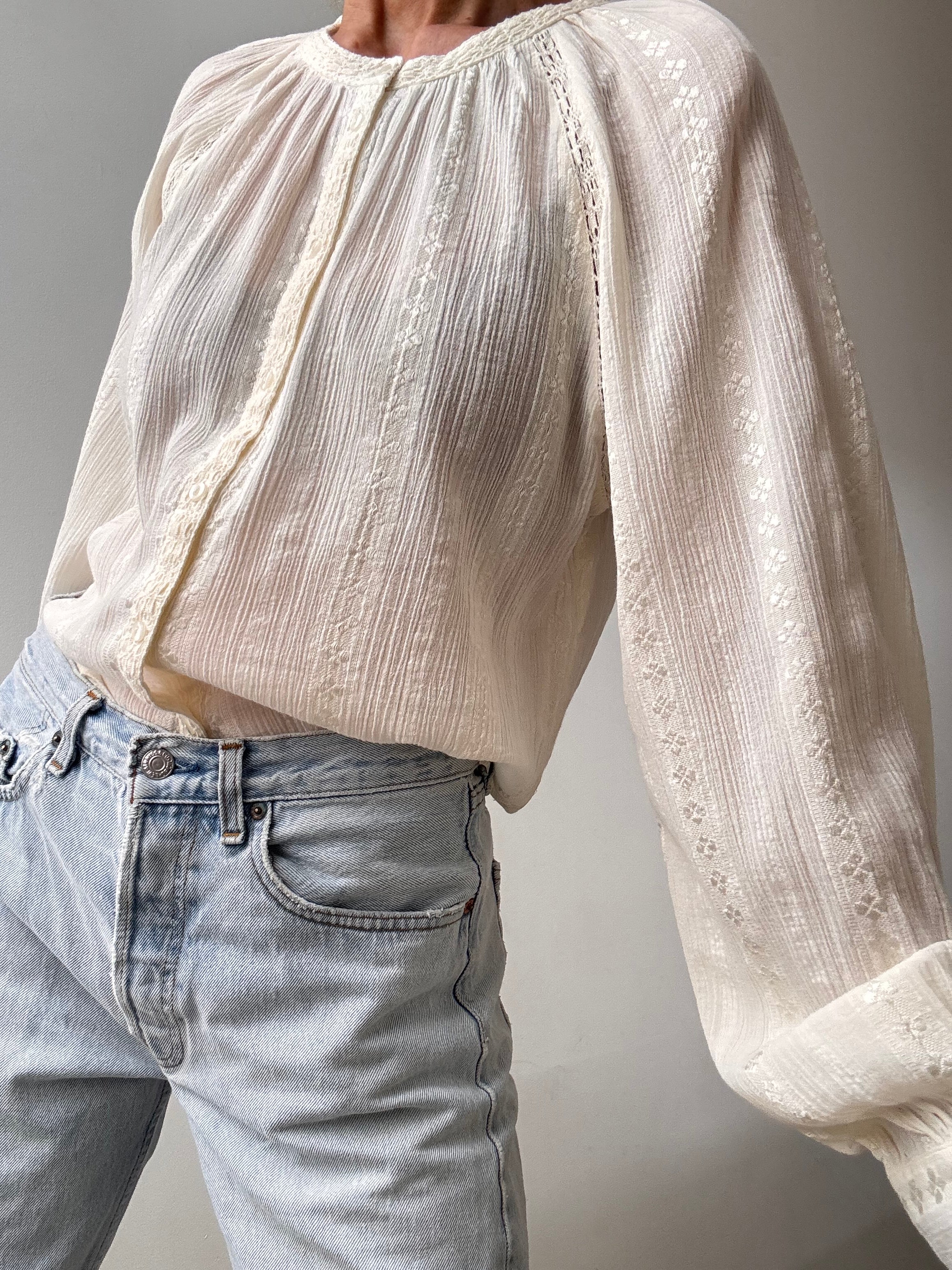 Ibiza Shirt With Crochet Cream | Tops
