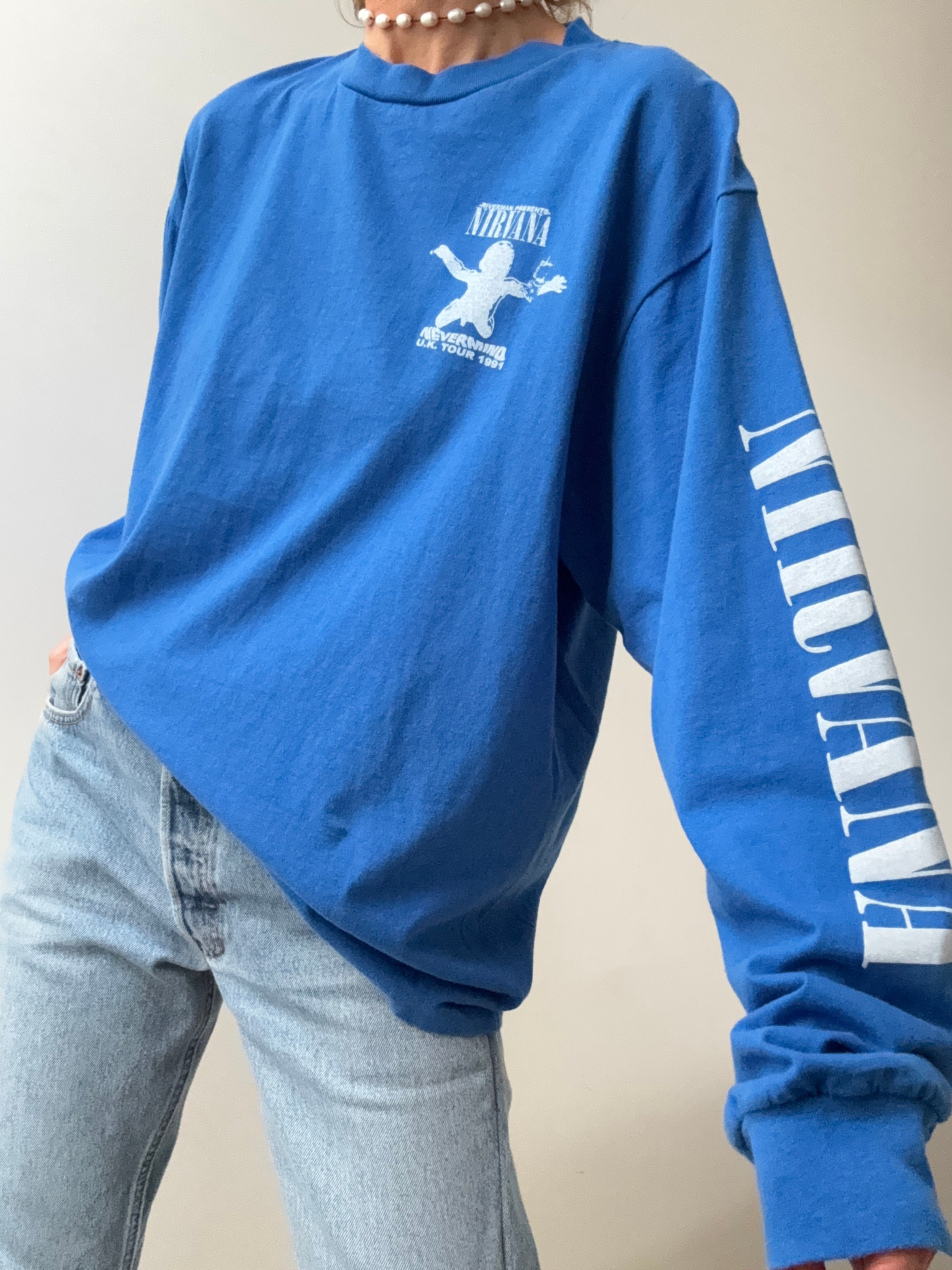Future Nomads Tops Vintage Style Nevermind Blue Tee Long Sleeve