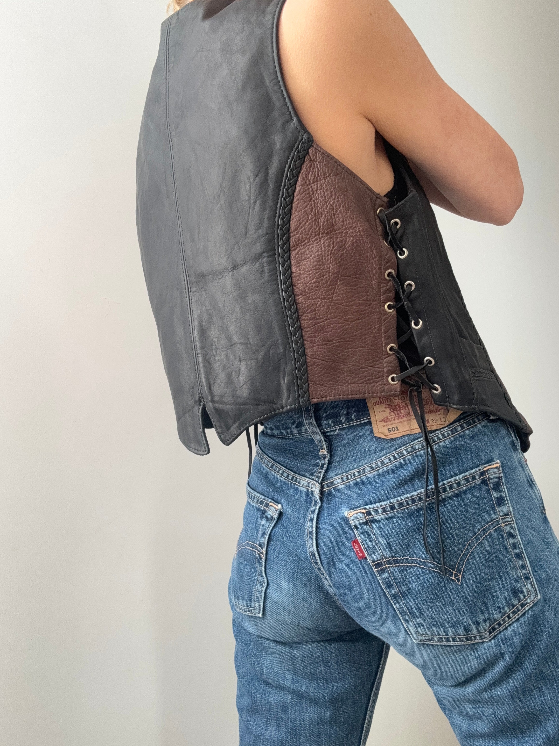 Future Nomads Vests Large Vintage Chocolate and Black Leather Vest