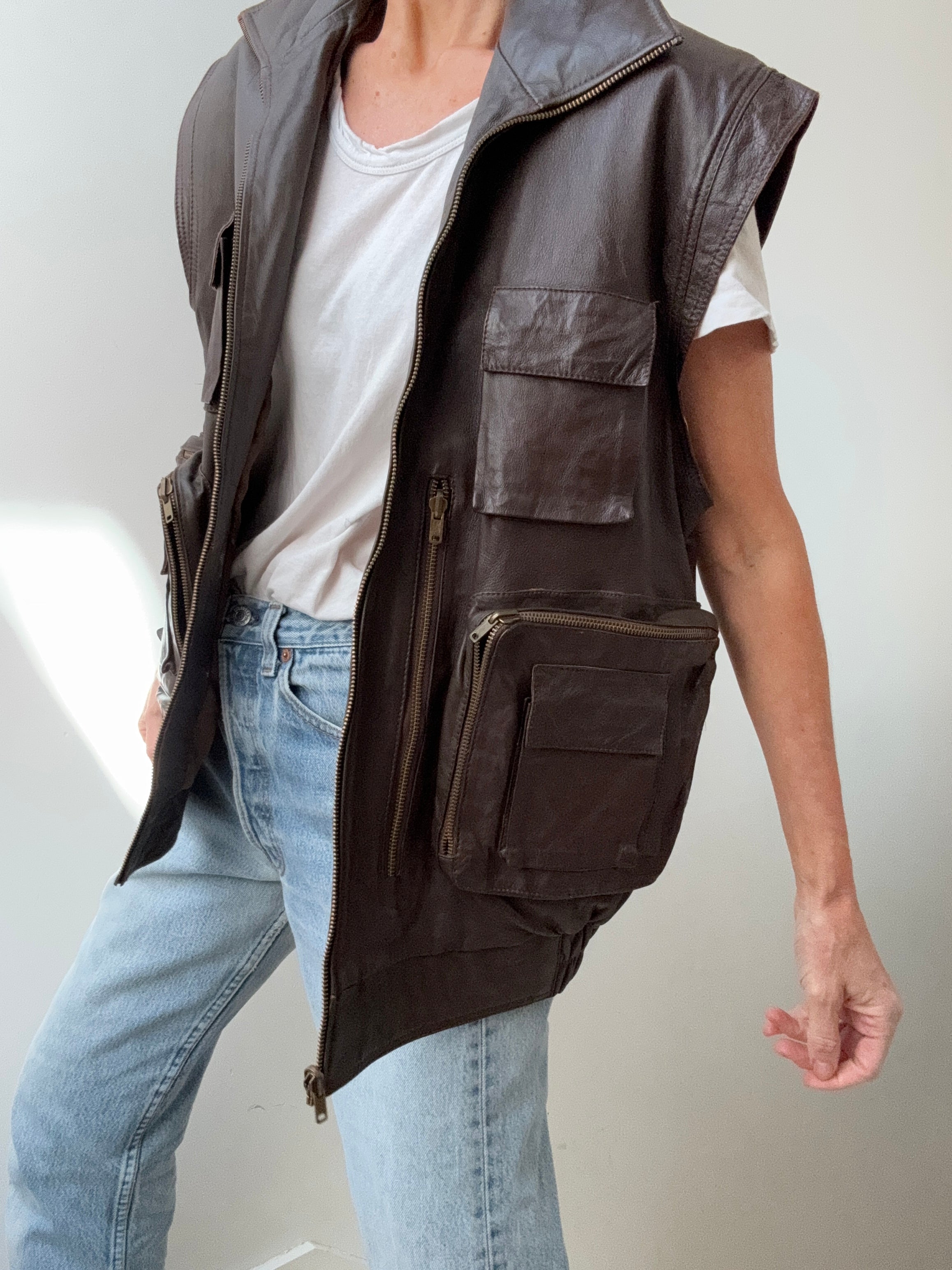 Future Nomads Vests Large Vintage Leather Chocolate Vest