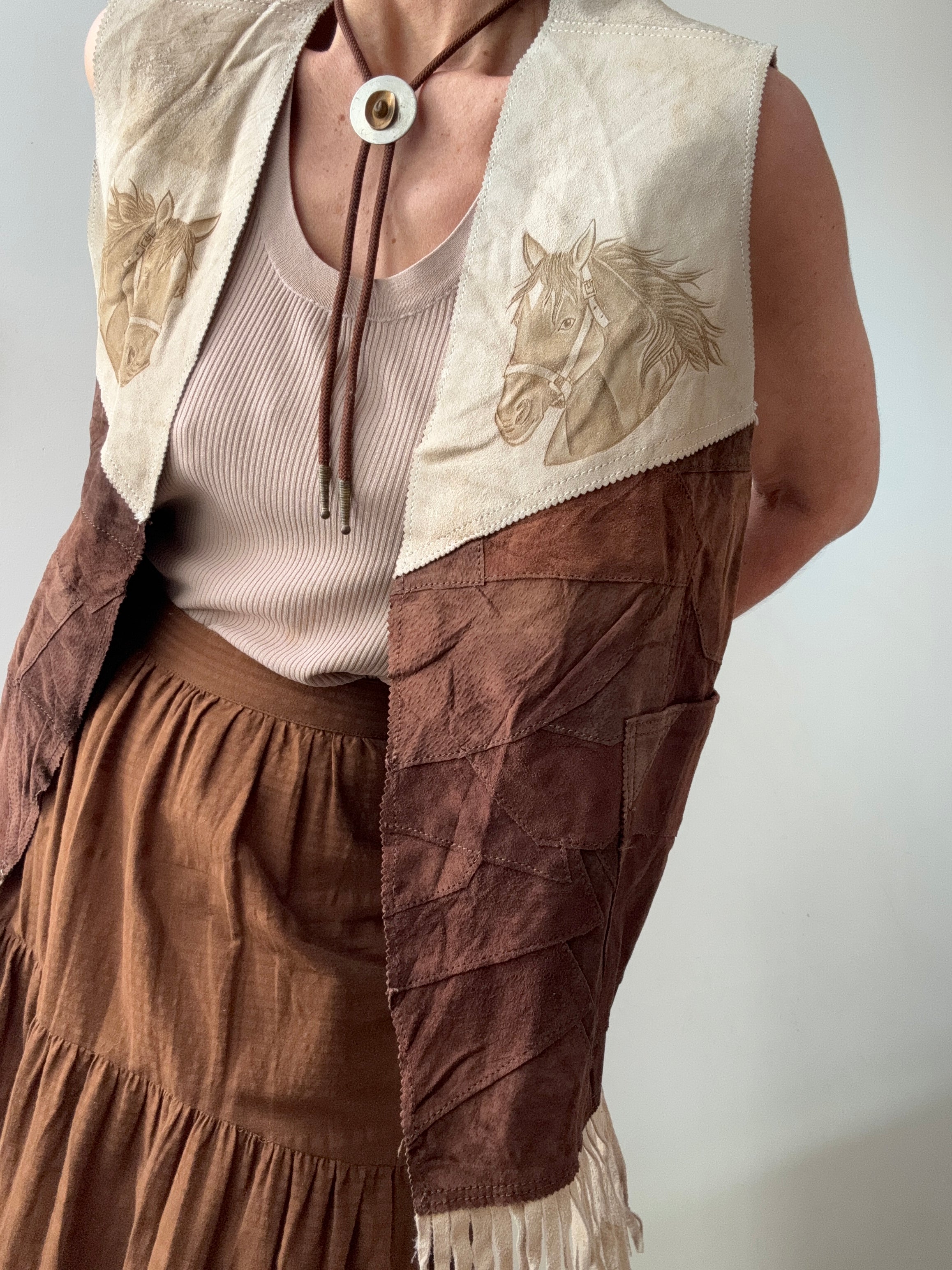 Vintage Suede Leather Patchwork Vest | Vests