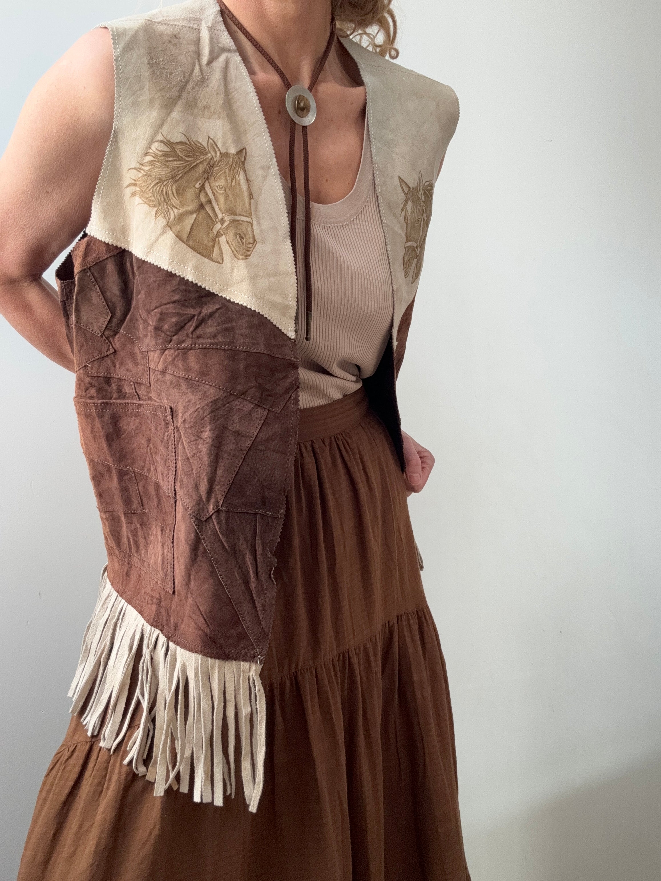 Vintage Suede Leather Patchwork Vest | Vests