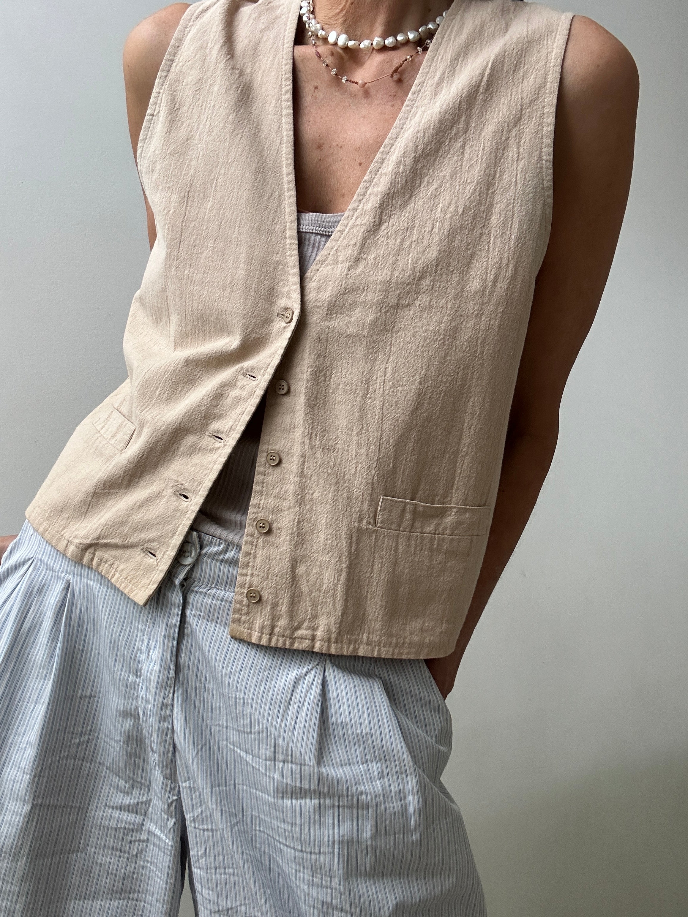 Vintage Cotton Vest Apricot | Vests