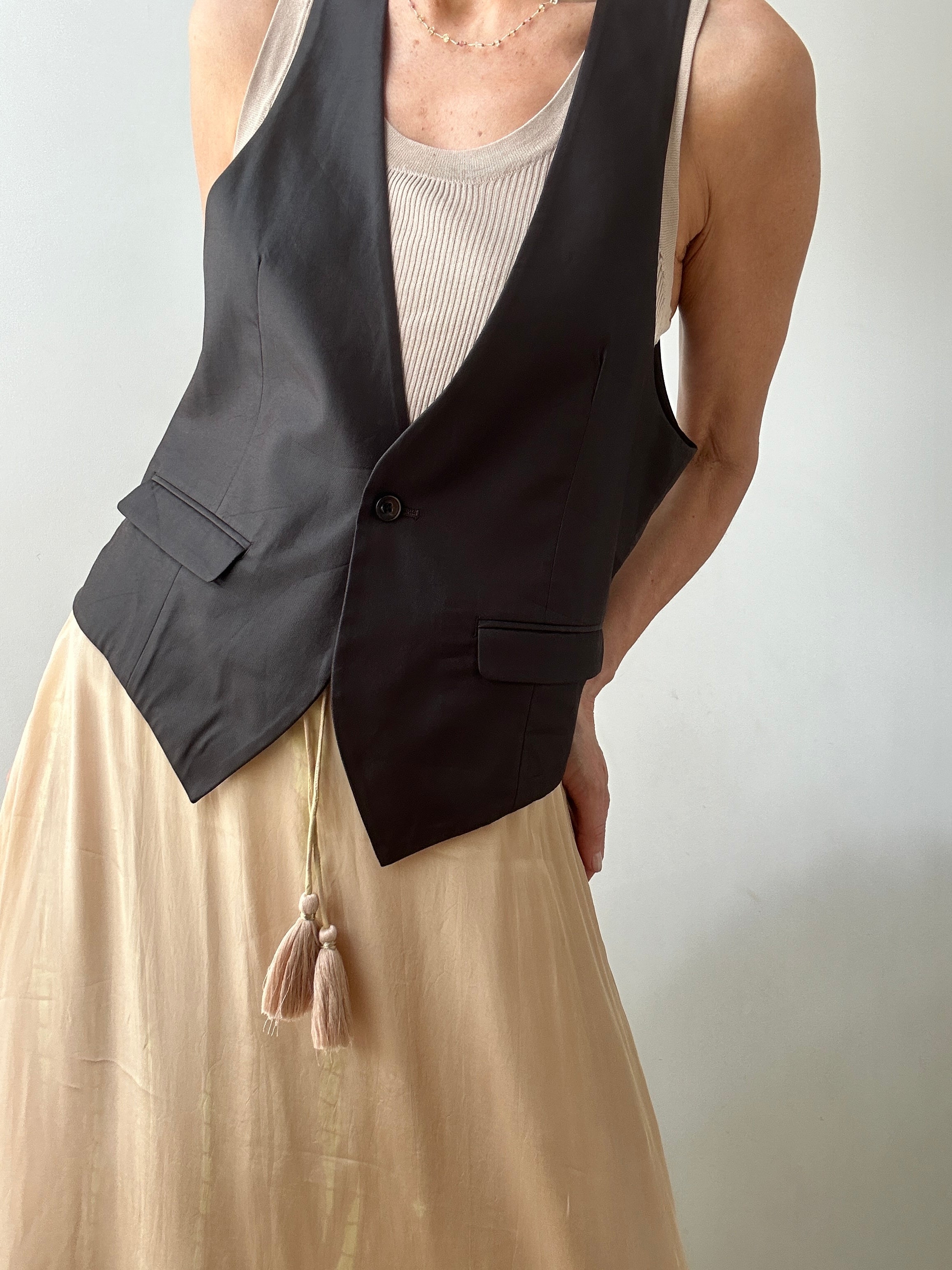 Future Nomads Vests Medium Vintage Suit Vest Chocolate Satin