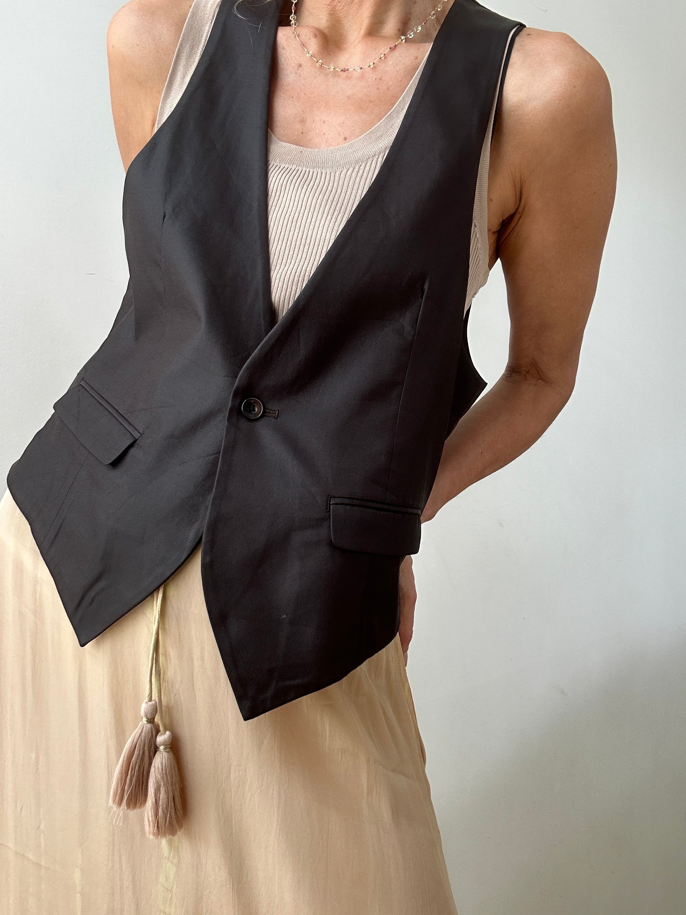 Future Nomads Vests Medium Vintage Suit Vest Chocolate Satin