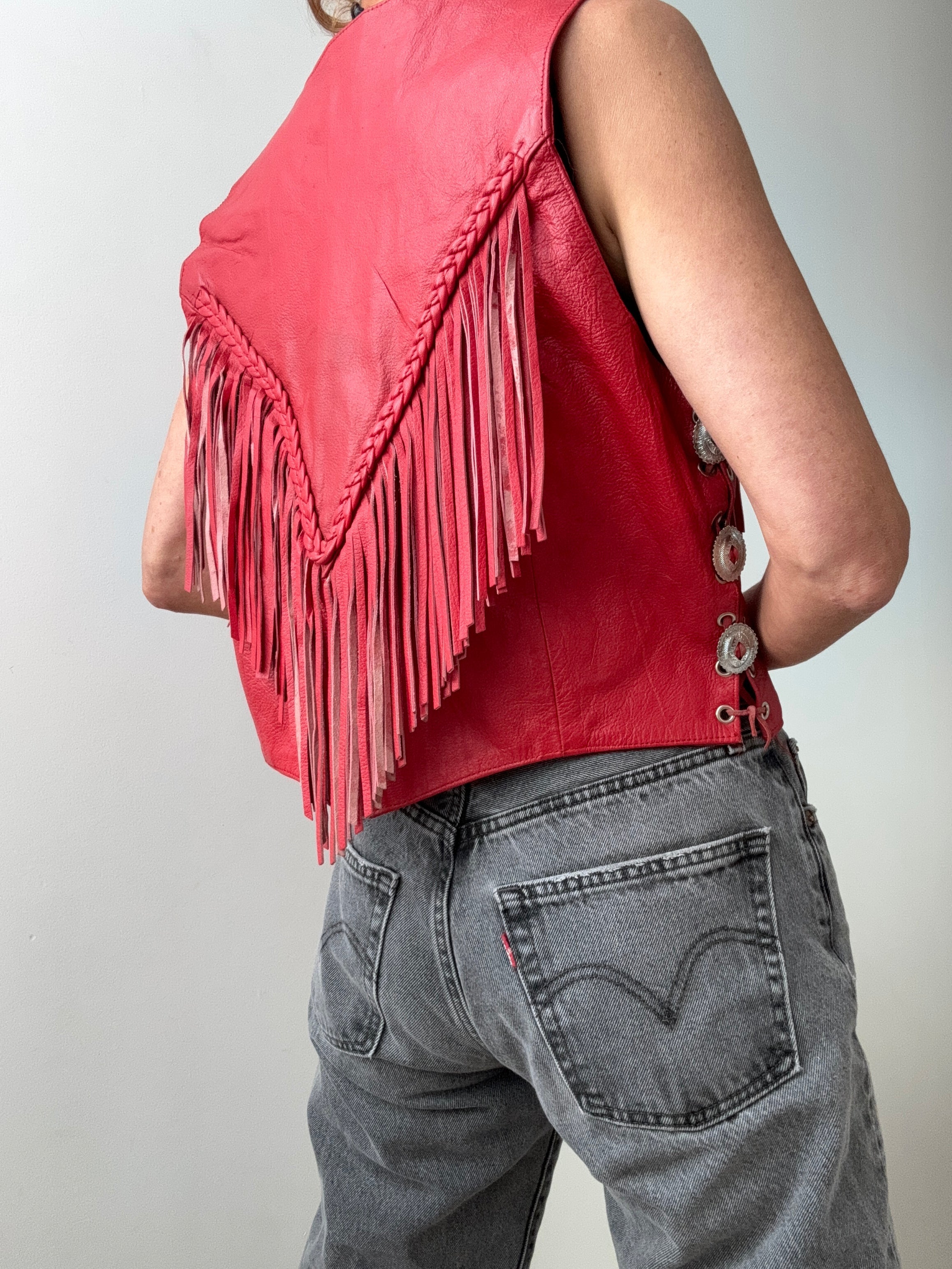 Future Nomads Vests Medium Vintage Tassel Red Leather Vest