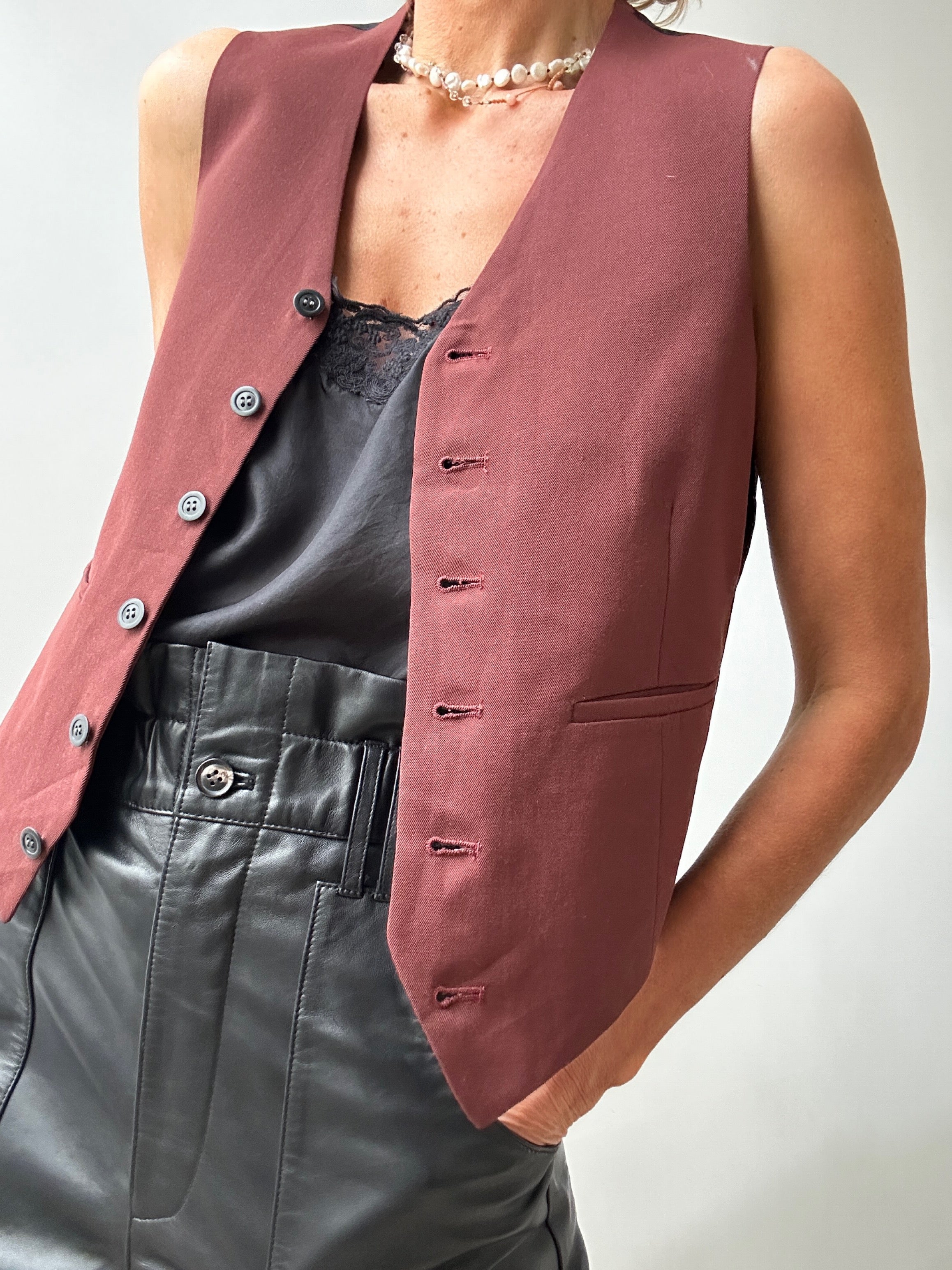 Future Nomads Vests Small Vintage Suit Vest Burgandy Brown