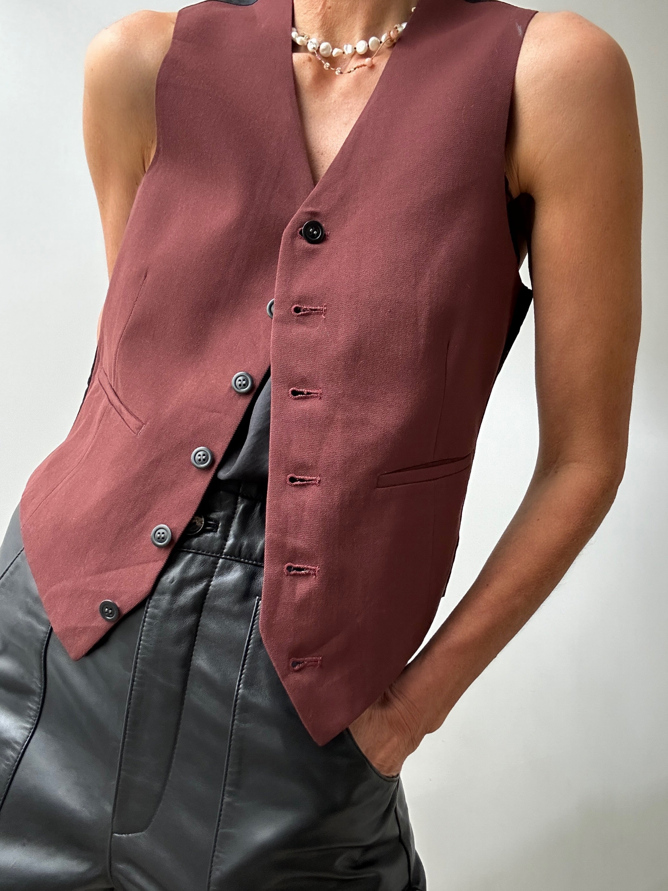 Future Nomads Vests Small Vintage Suit Vest Burgandy Brown