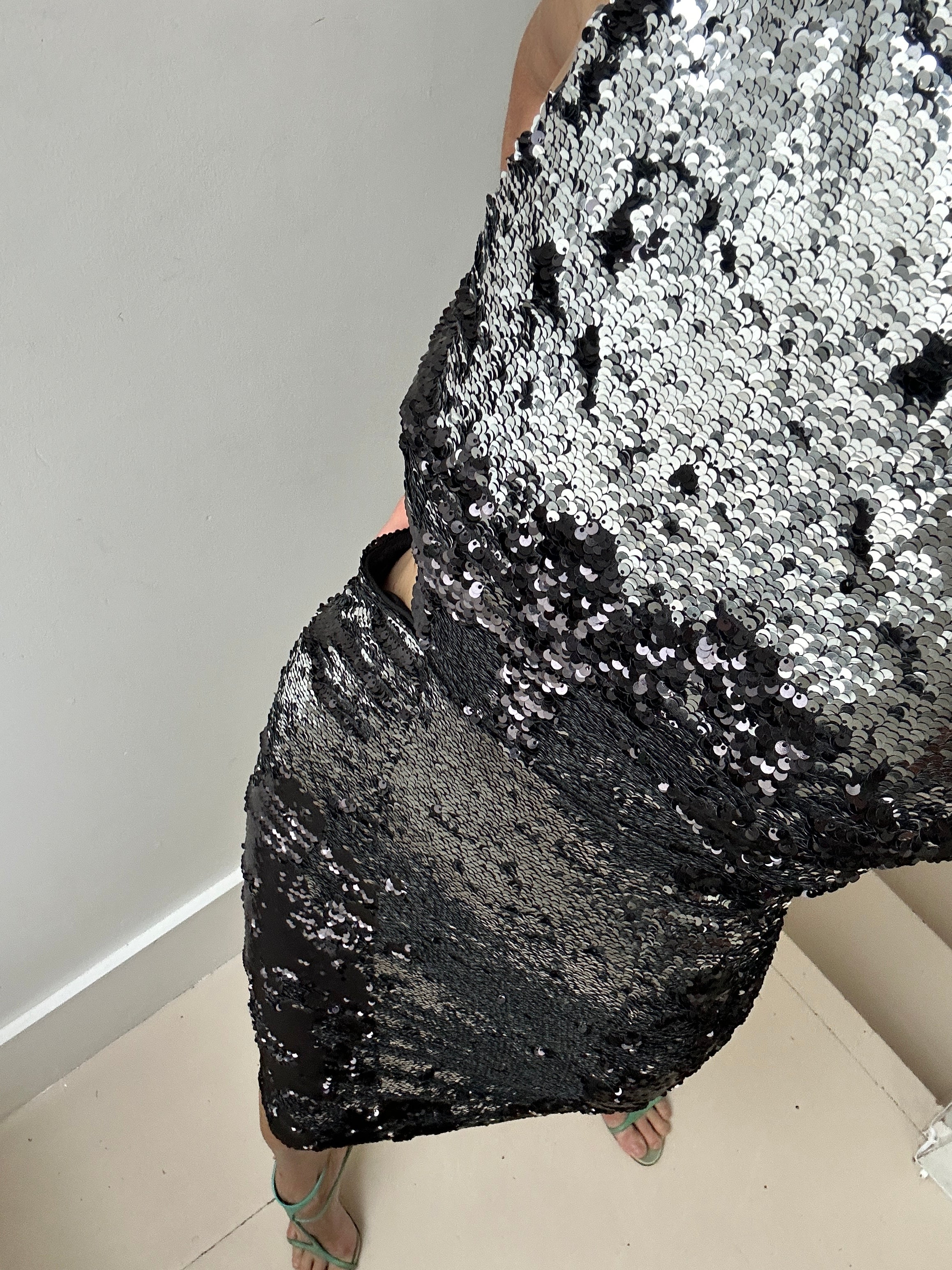 Ganni Highneck Backless Sequin Dress Black & Silver | Dresses
