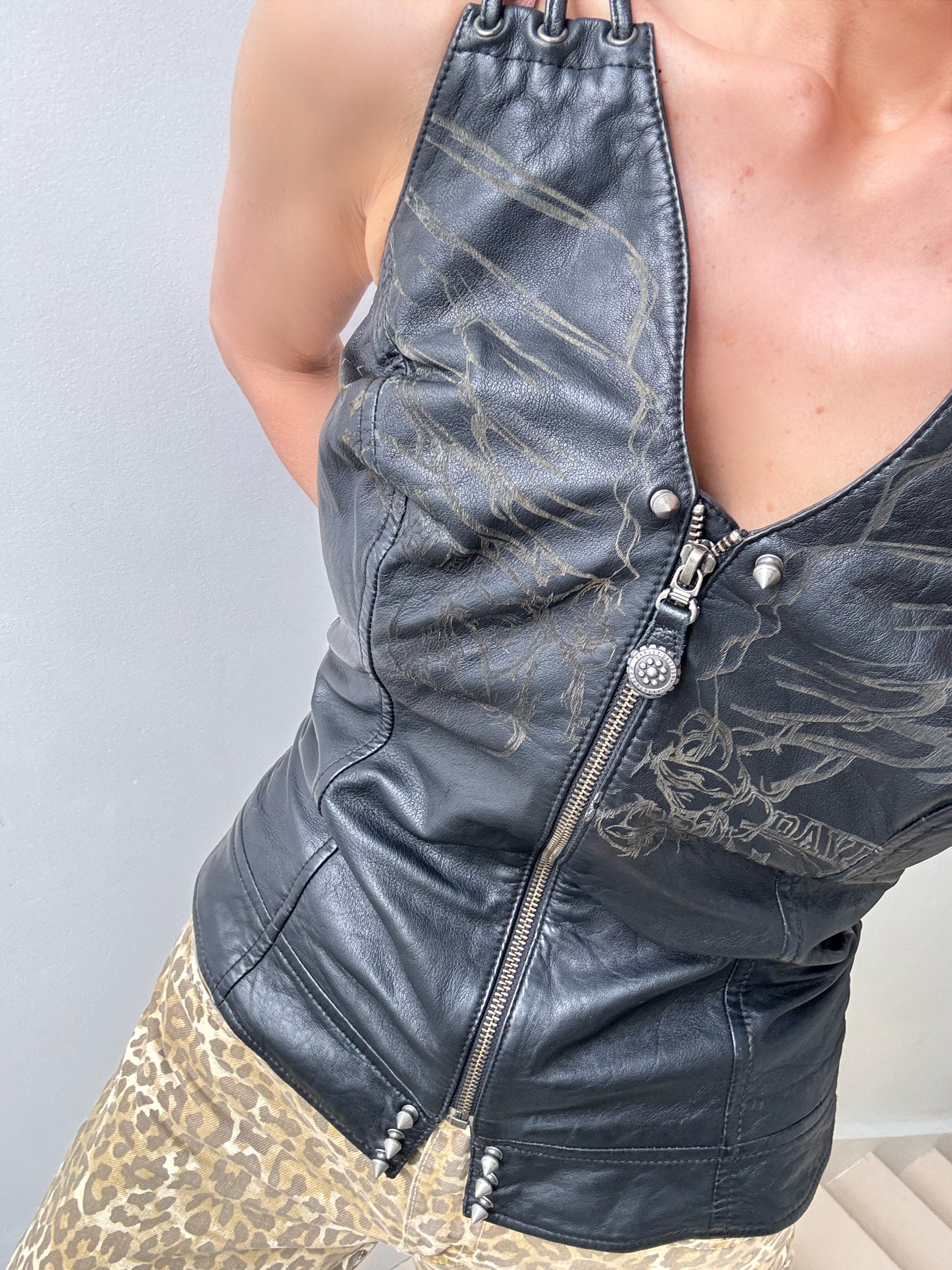 Harley Davidson Embossed Fishbone Leather Vest | Vests