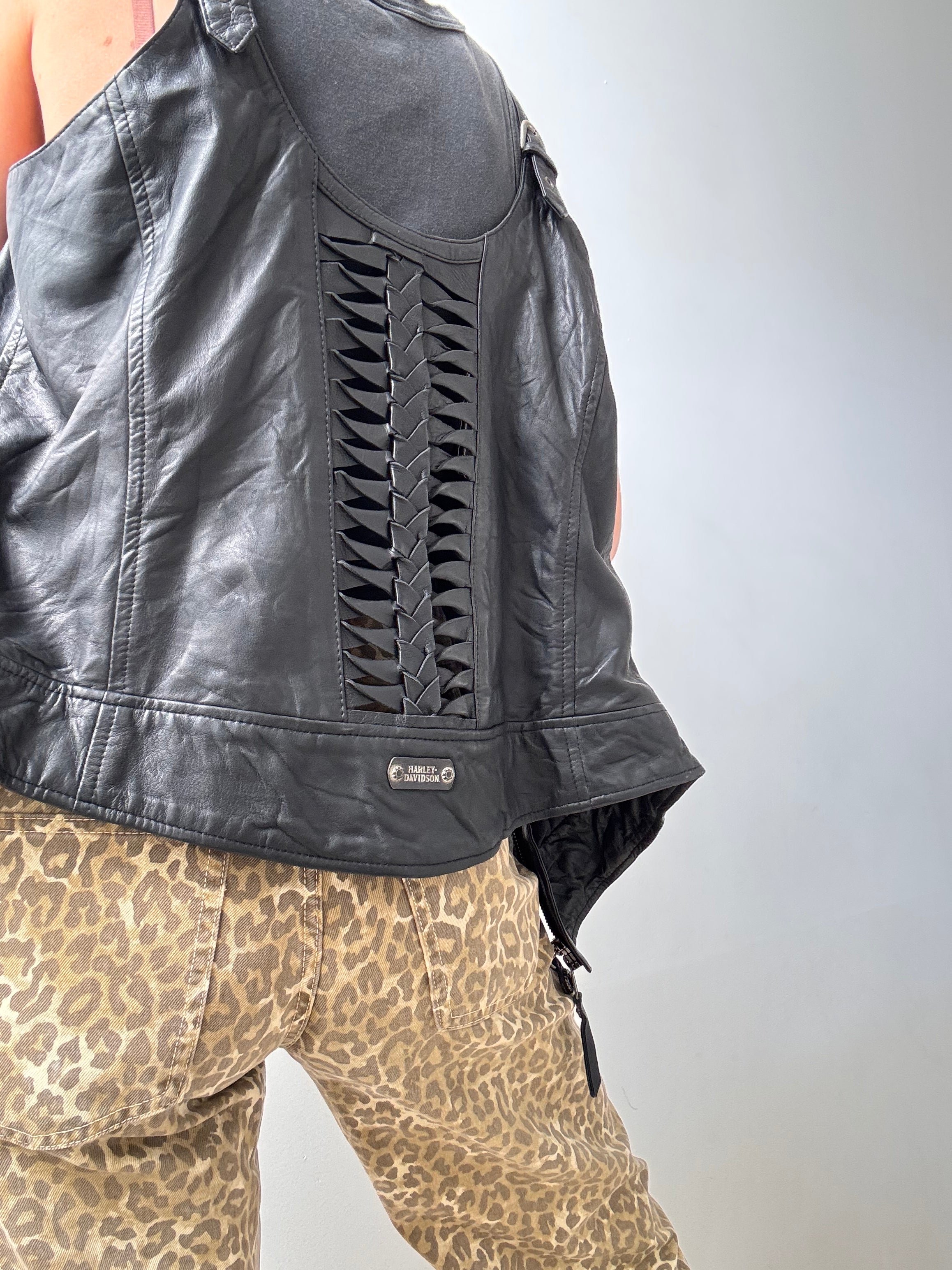 Harley Davidson Embossed Fishbone Leather Vest | Vests