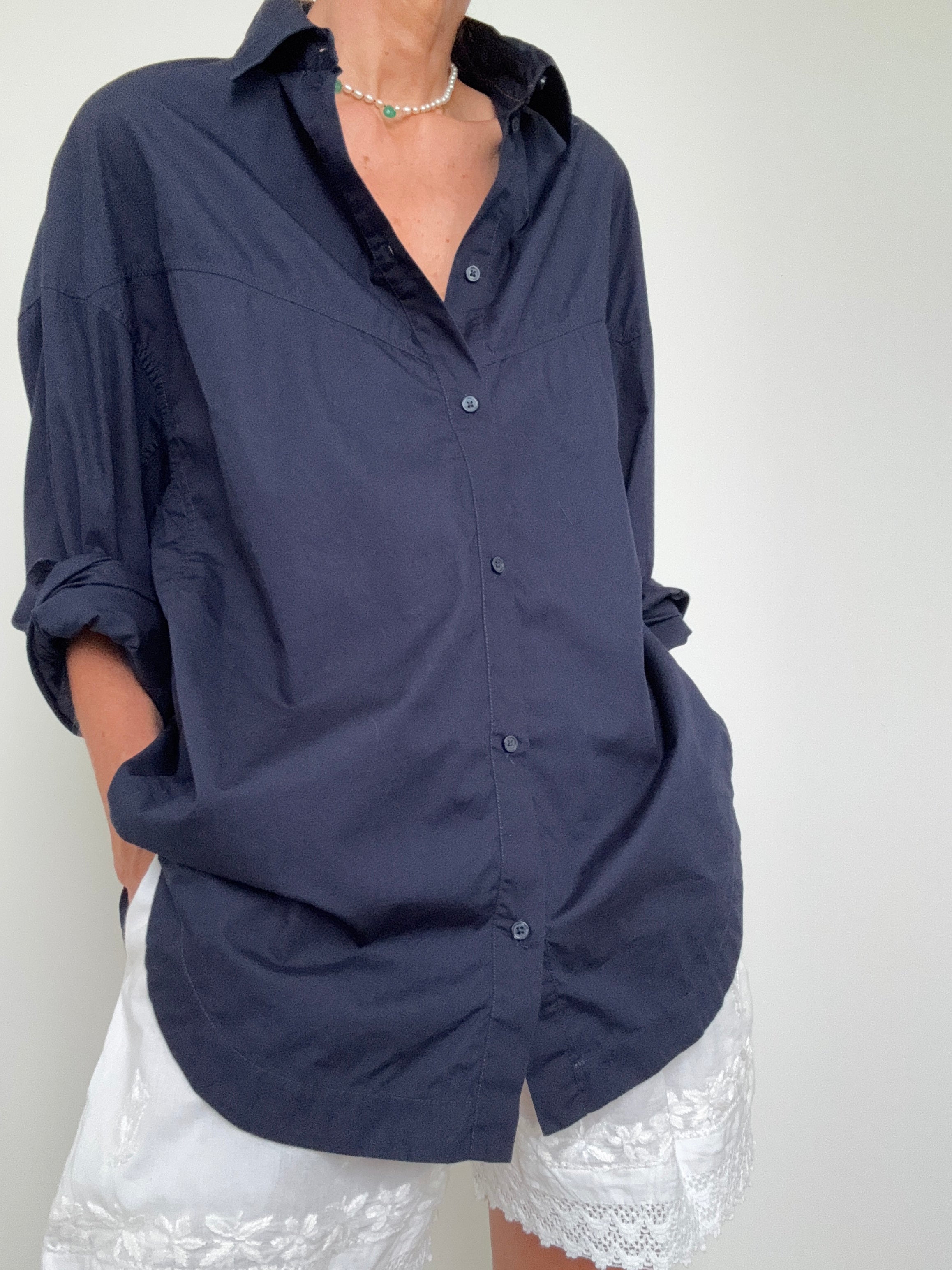 Oversize Fit Blouse Navy | Tops