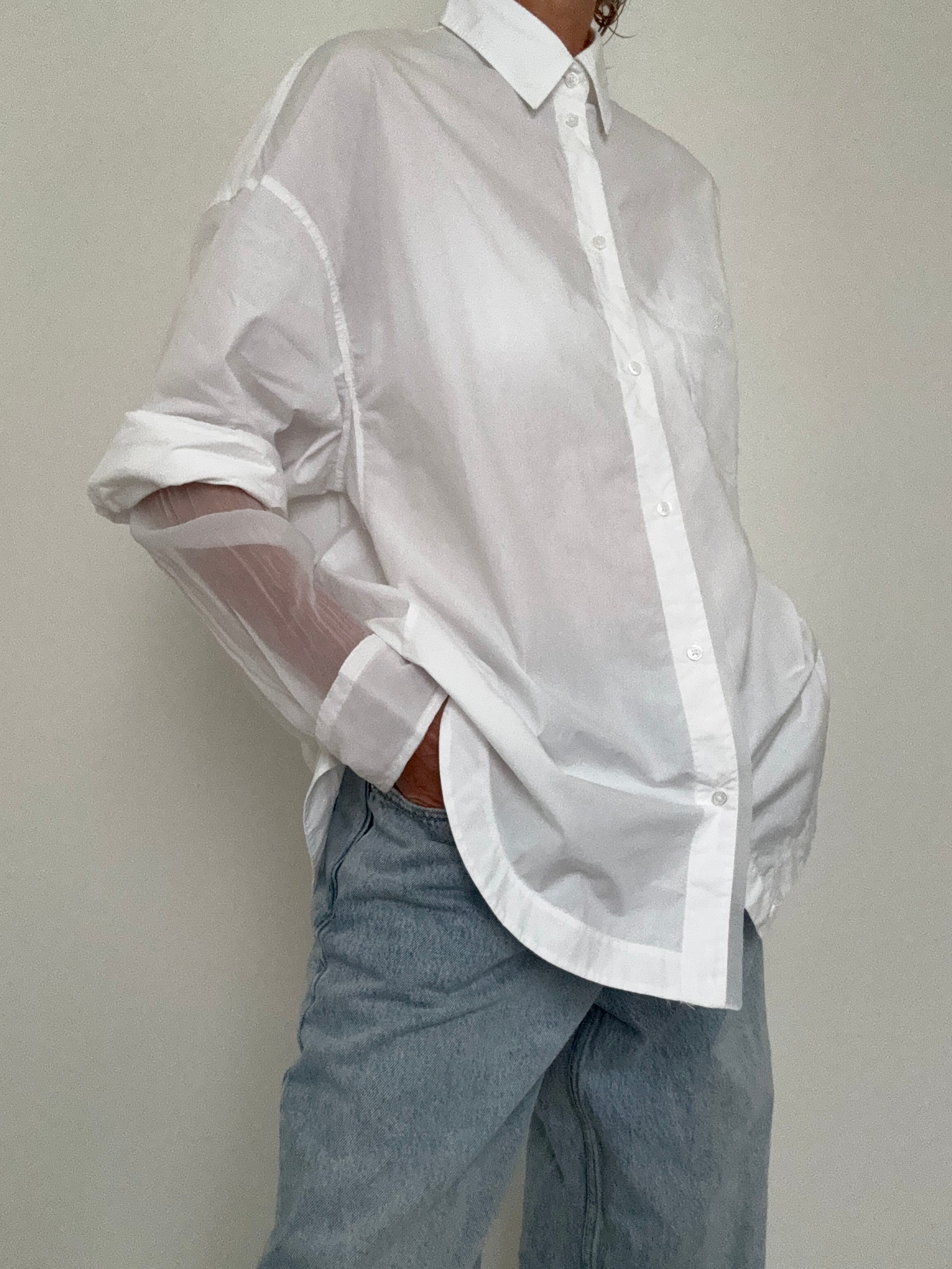 Hugo Boss Tops Oversized Fit Blouse In Cotton Poplin And Organza White