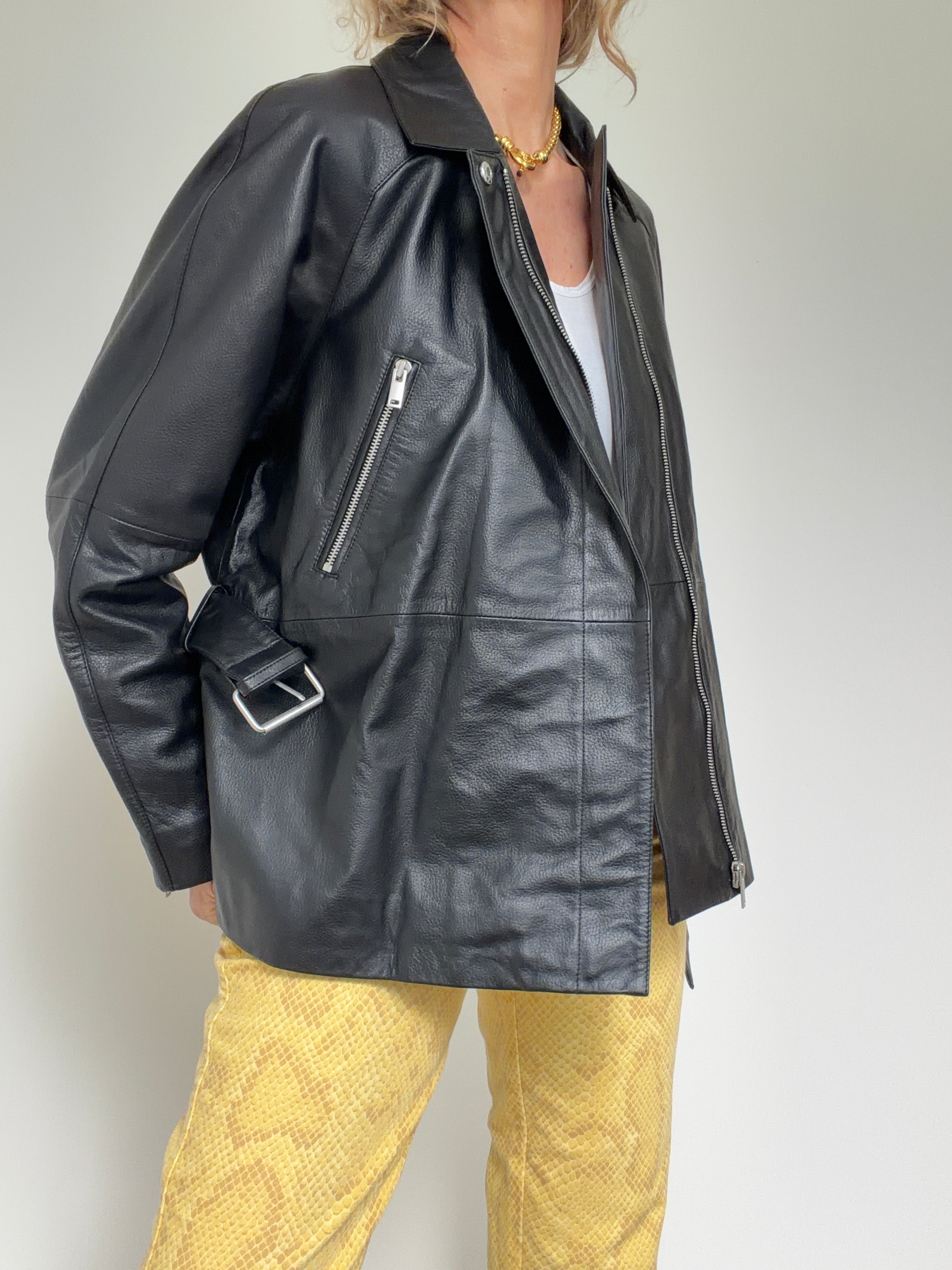 IKKS Jackets Small Grained Leather Oversized Biker Jacket