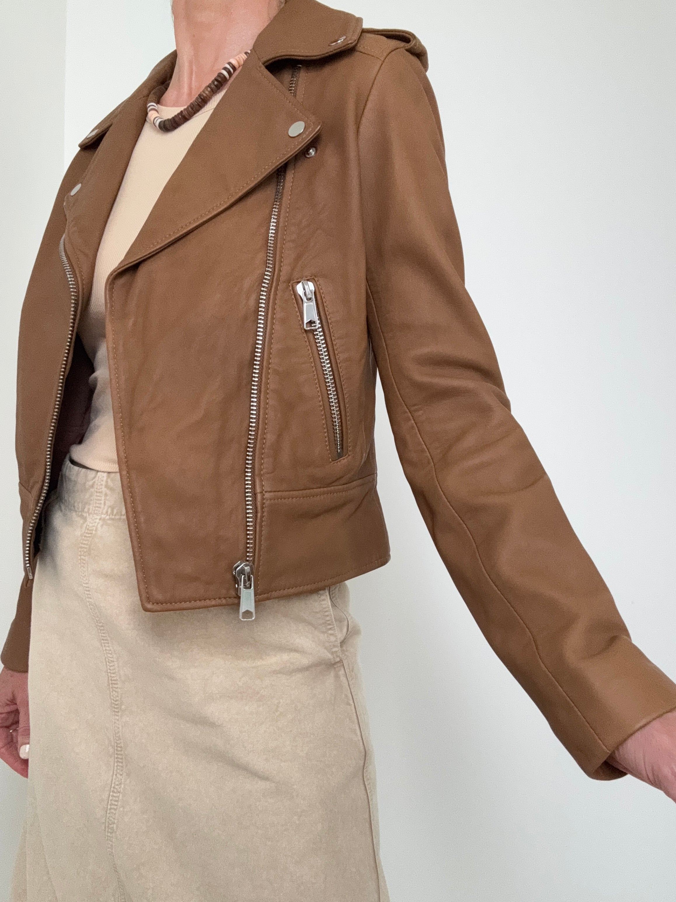 Soft Leather Tan Biker Jacket | Jackets
