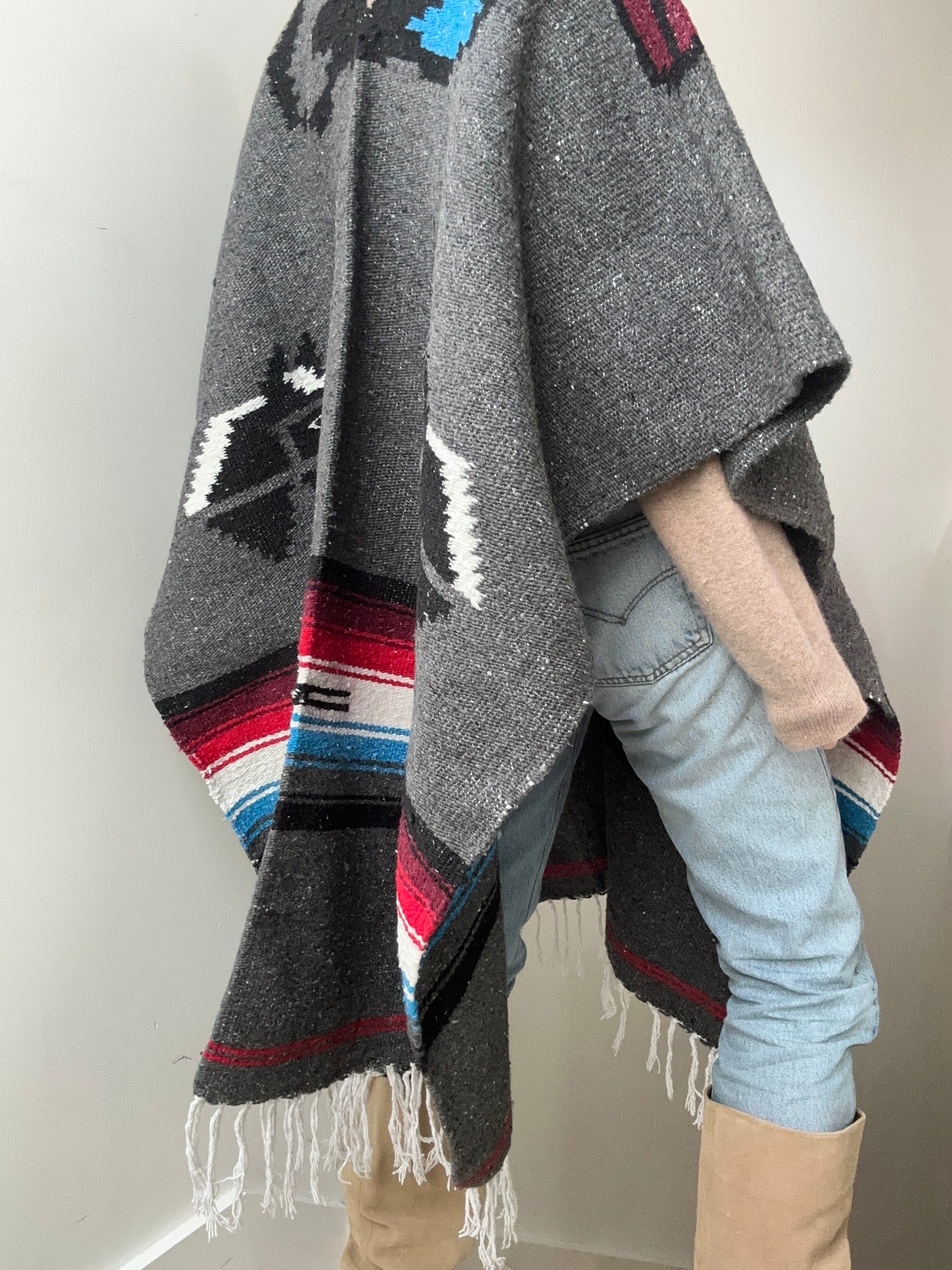 Future Nomads Ponchos Grey Mexican Poncho Grey & Blue