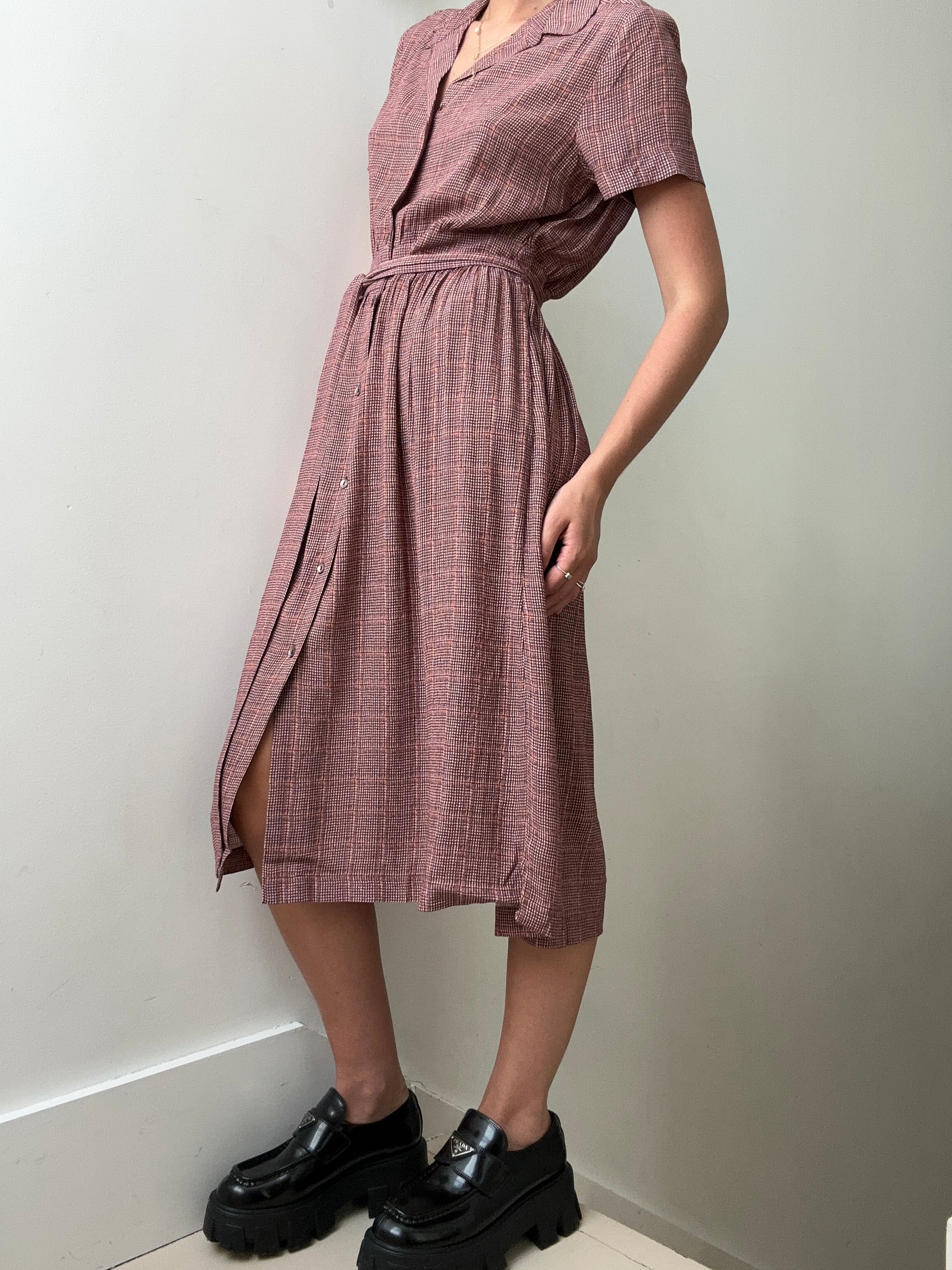 Indi & Cold Terracota Checked Shirtdress | Dresses