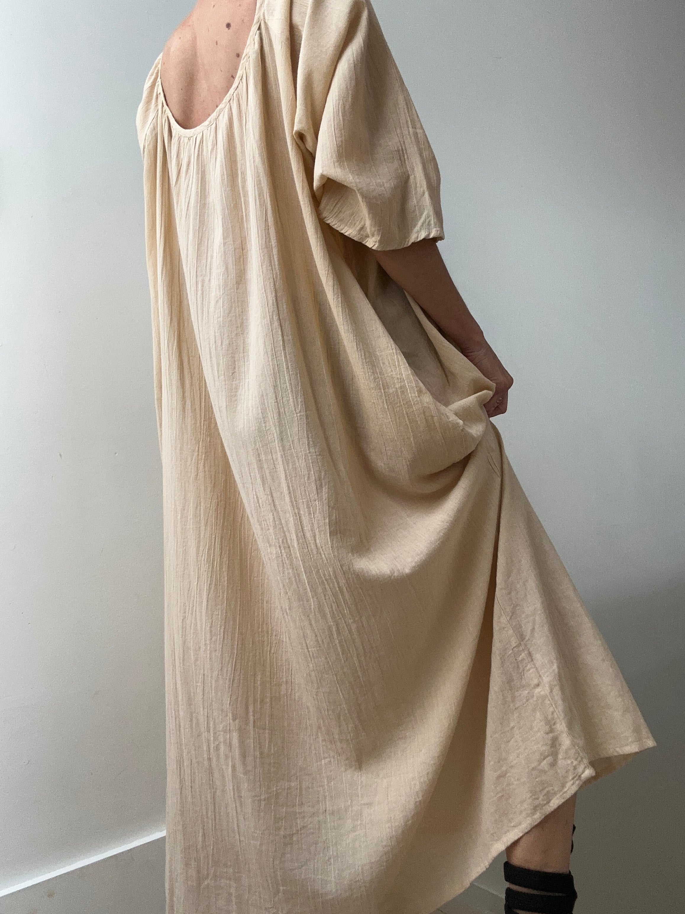 Jetsetbohemian Dresses One Size Round Neck Cotton Dress in Biege
