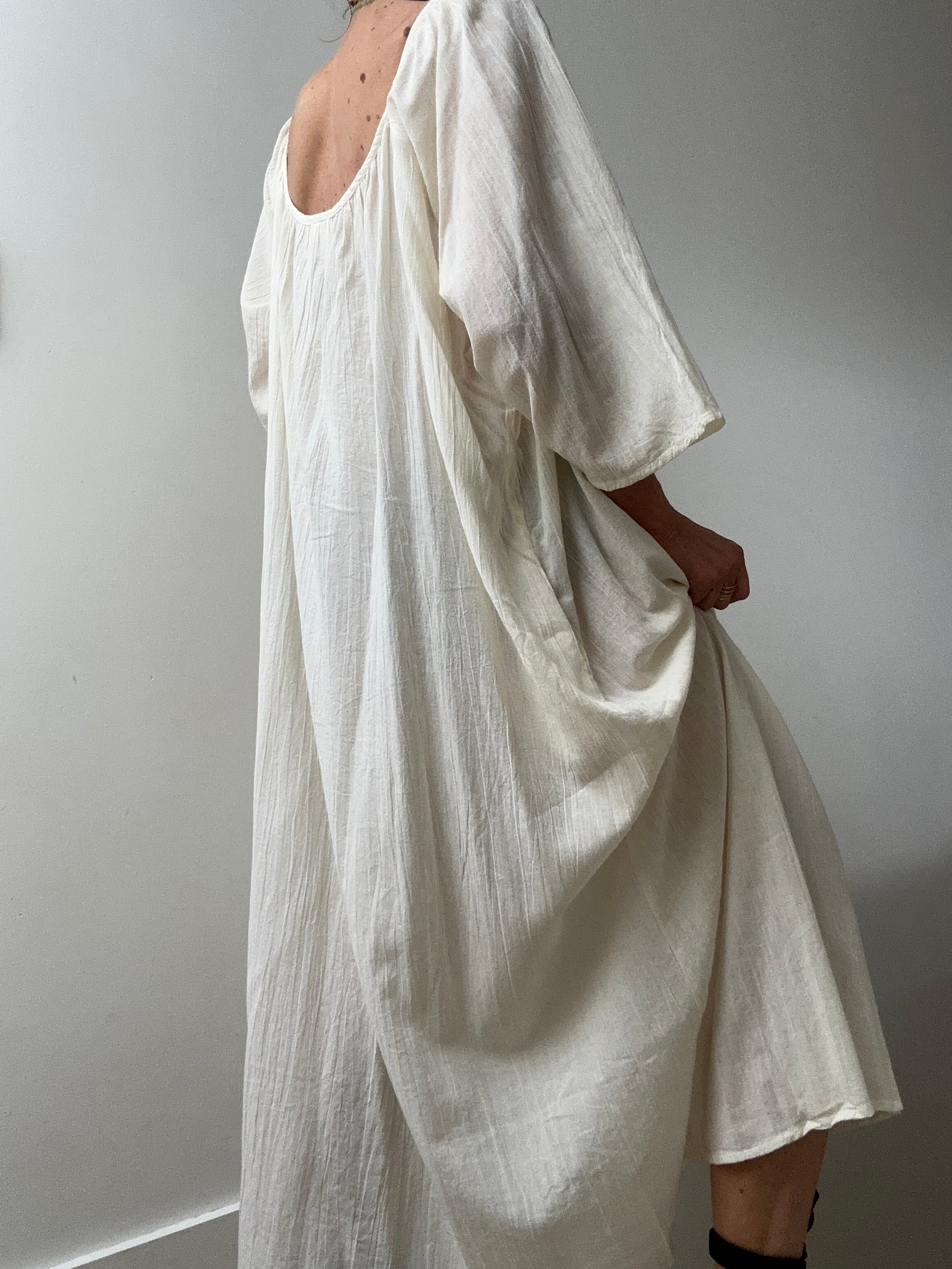 Round Neck Cotton Dress in Natural | Dresses