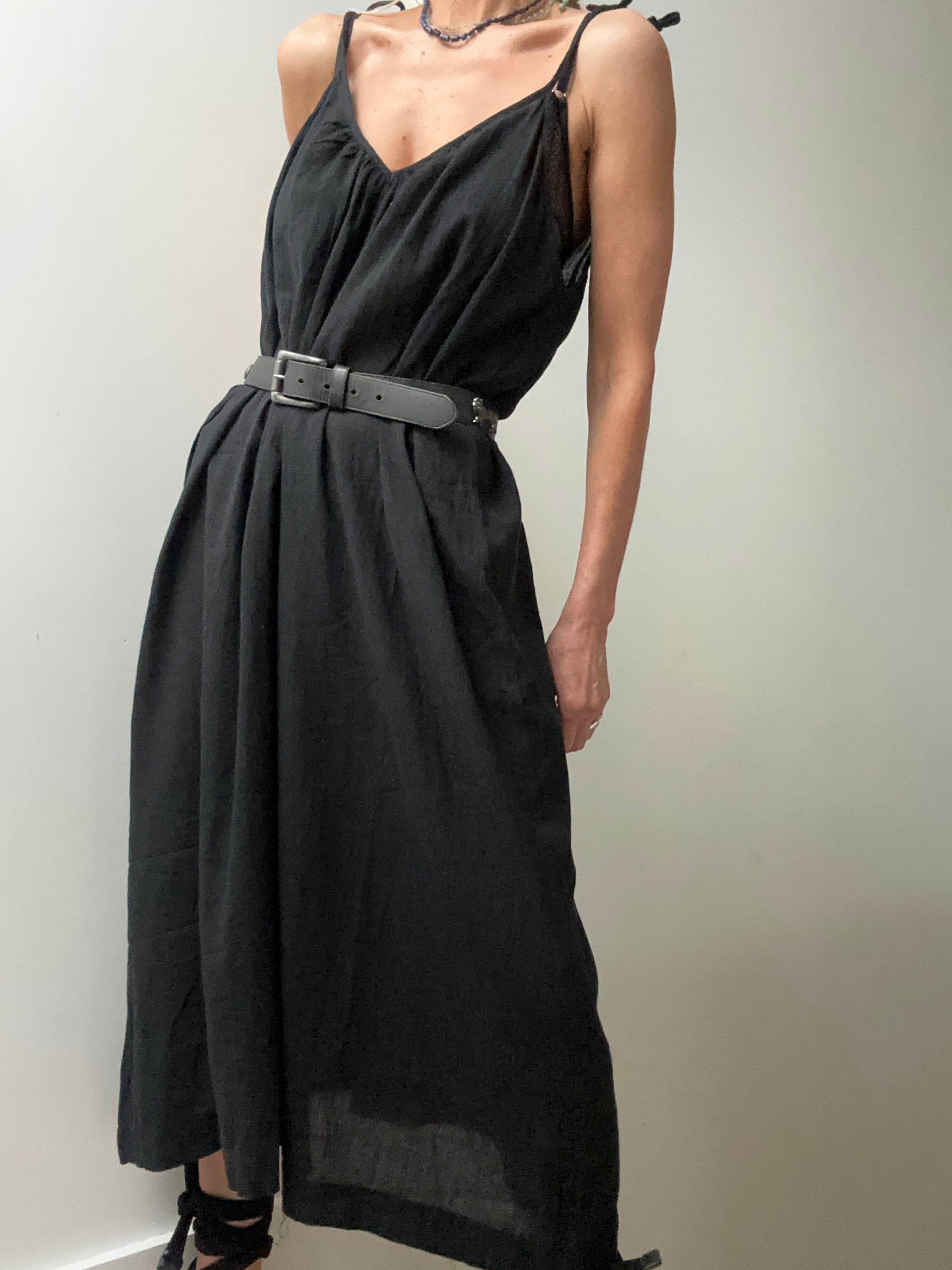 Jetsetbohemian Dresses One Size Tie Strap Cotton Dress in Black
