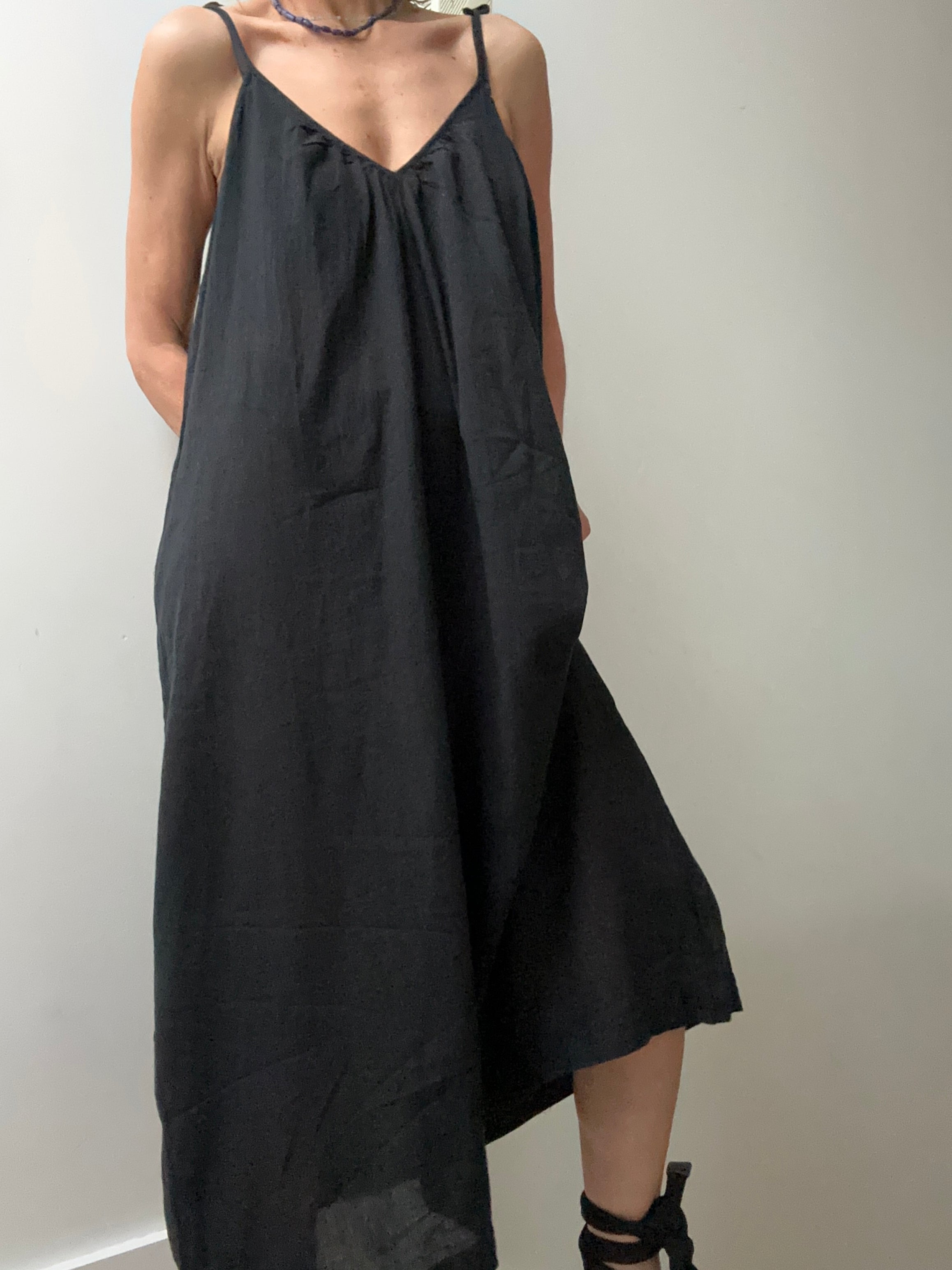 Tie Strap Cotton Dress in Black | Dresses