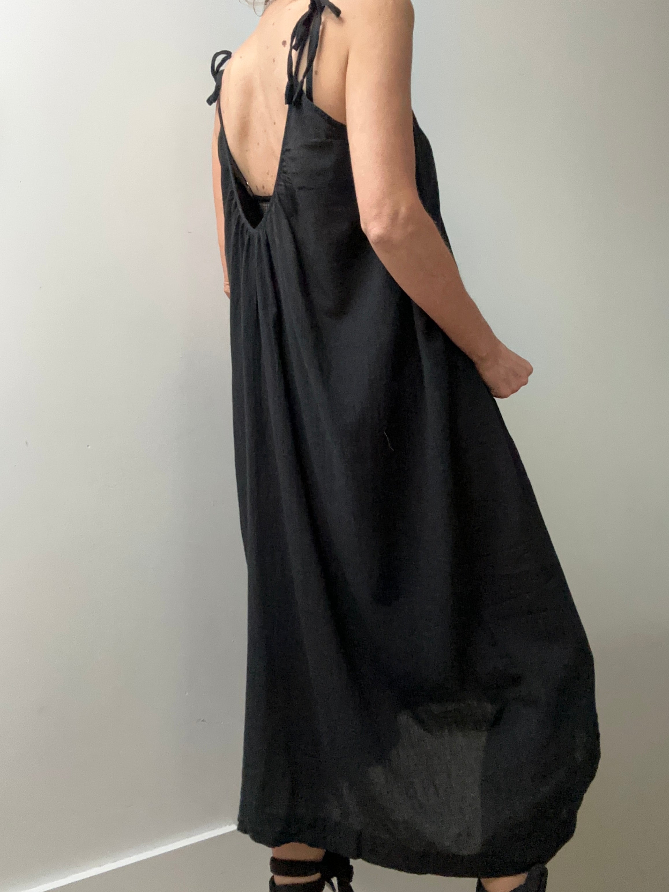 Tie Strap Cotton Dress in Black | Dresses