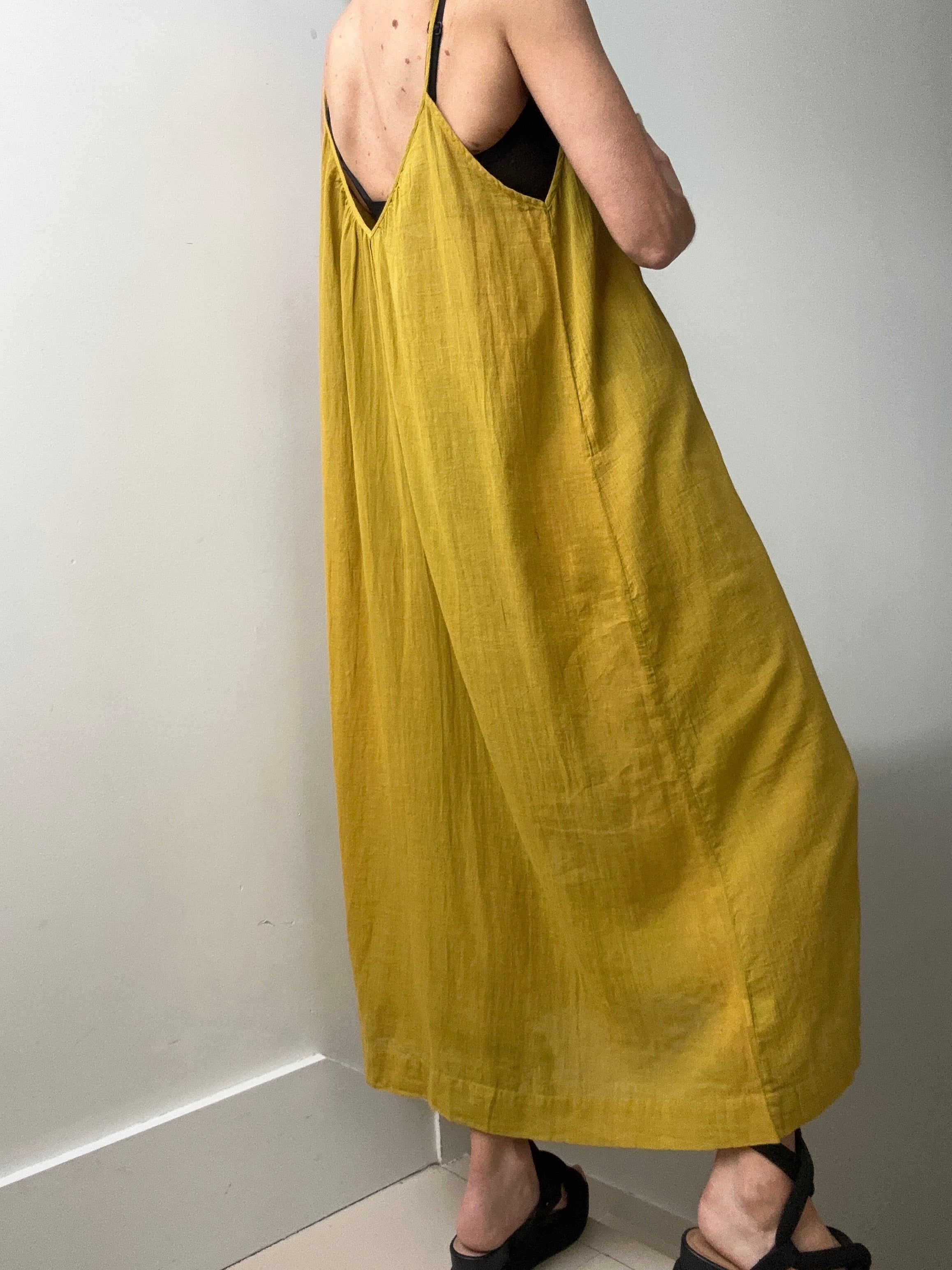 Jetsetbohemian Dresses One Size Tie Strap Cotton Dress in Mustard