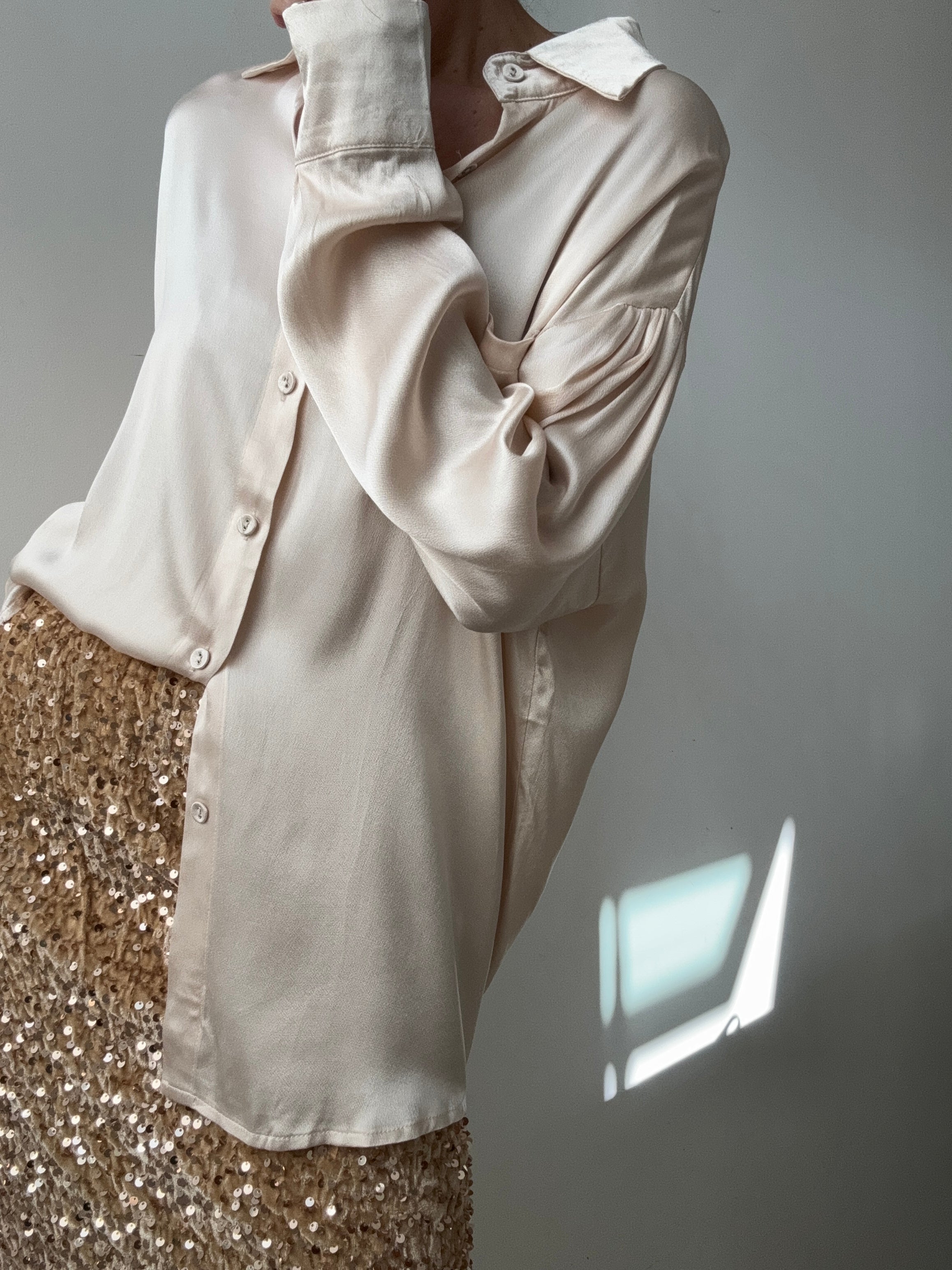 Jetsetbohemian Shirts One Size Liquid Dream Satin Shirt Champagne