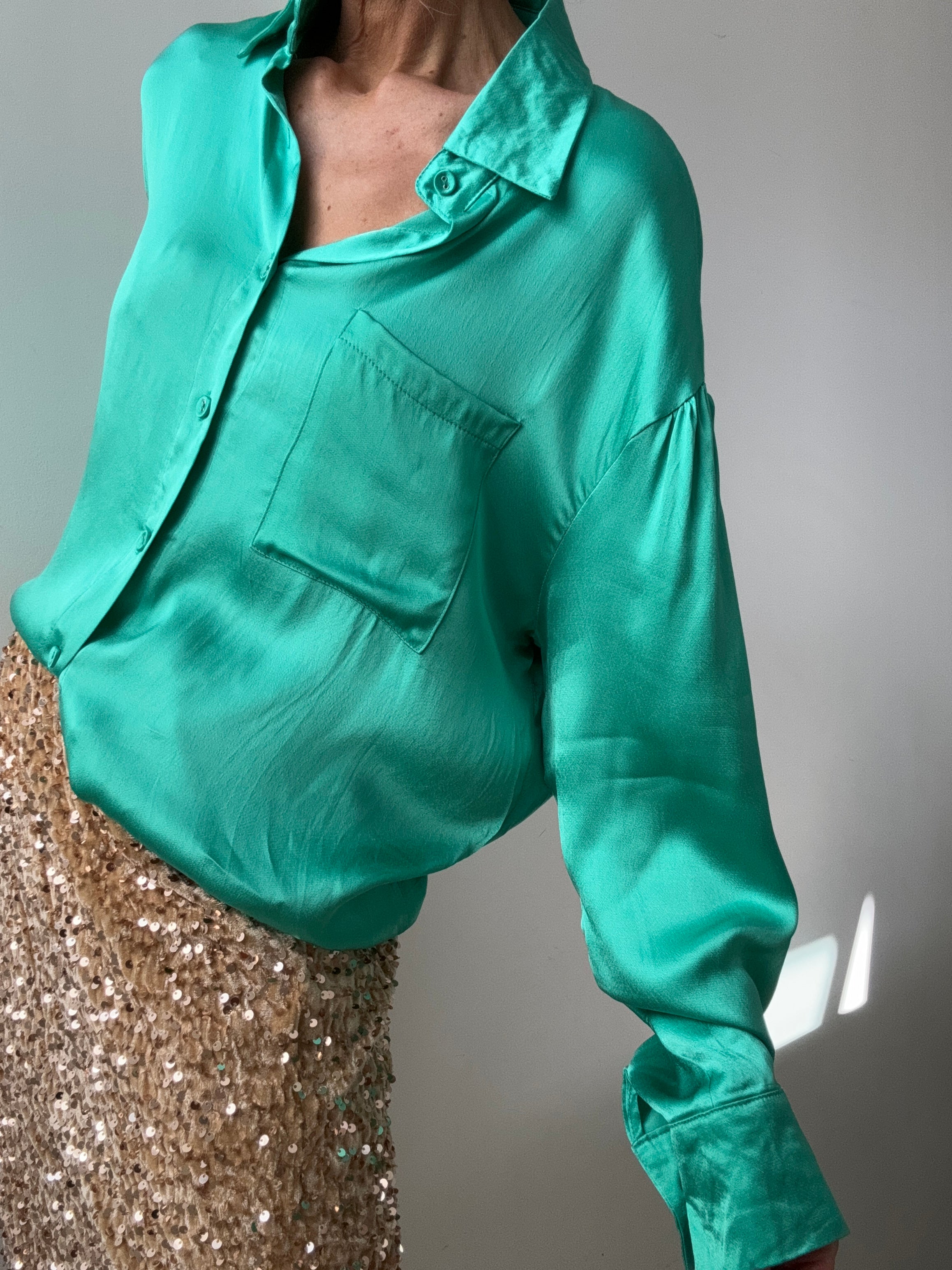 Liquid Dream Satin Shirt Jewel Green | Shirts