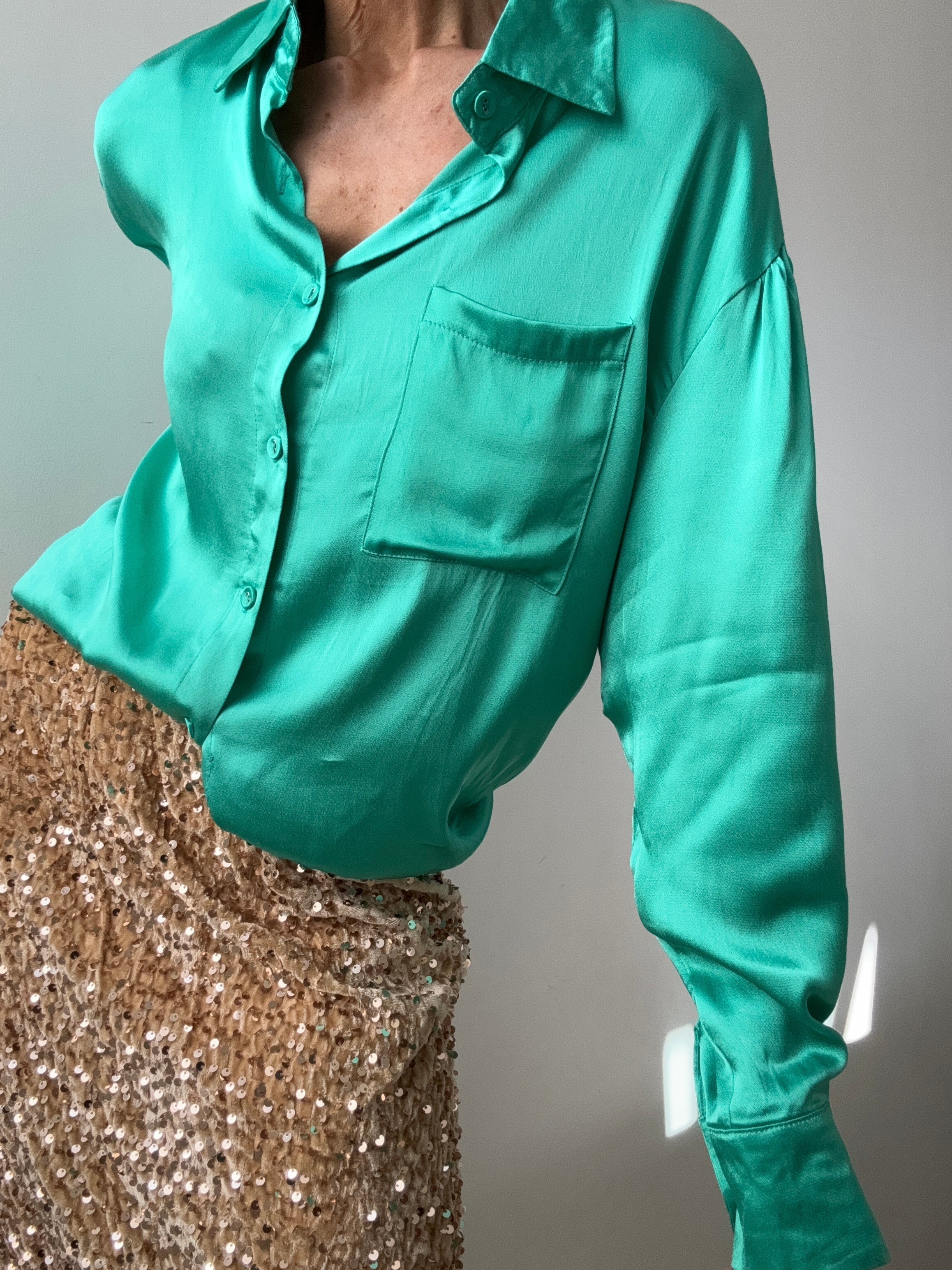 Liquid Dream Satin Shirt Jewel Green | Shirts