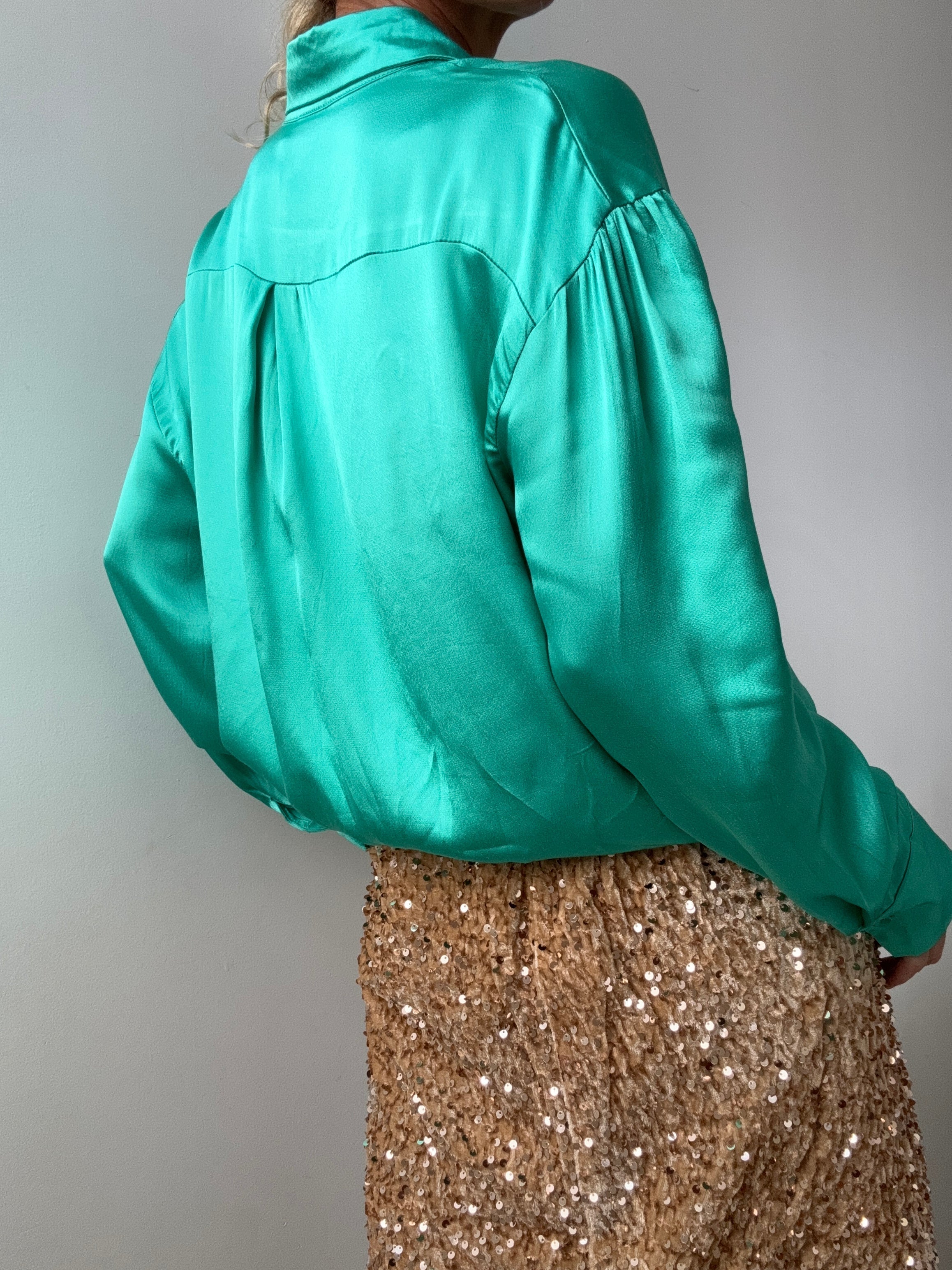 Liquid Dream Satin Shirt Jewel Green | Shirts