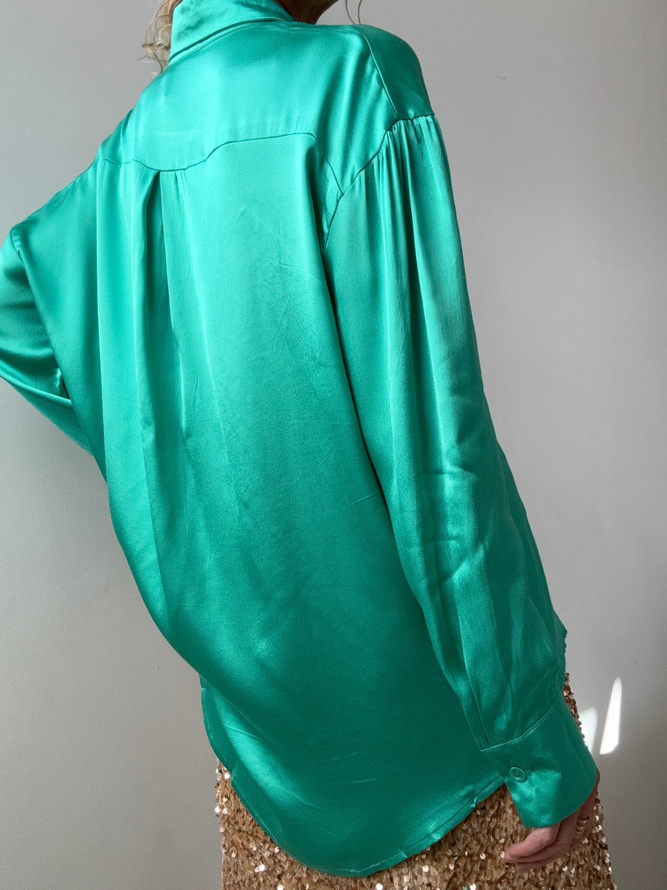 Liquid Dream Satin Shirt Jewel Green | Shirts