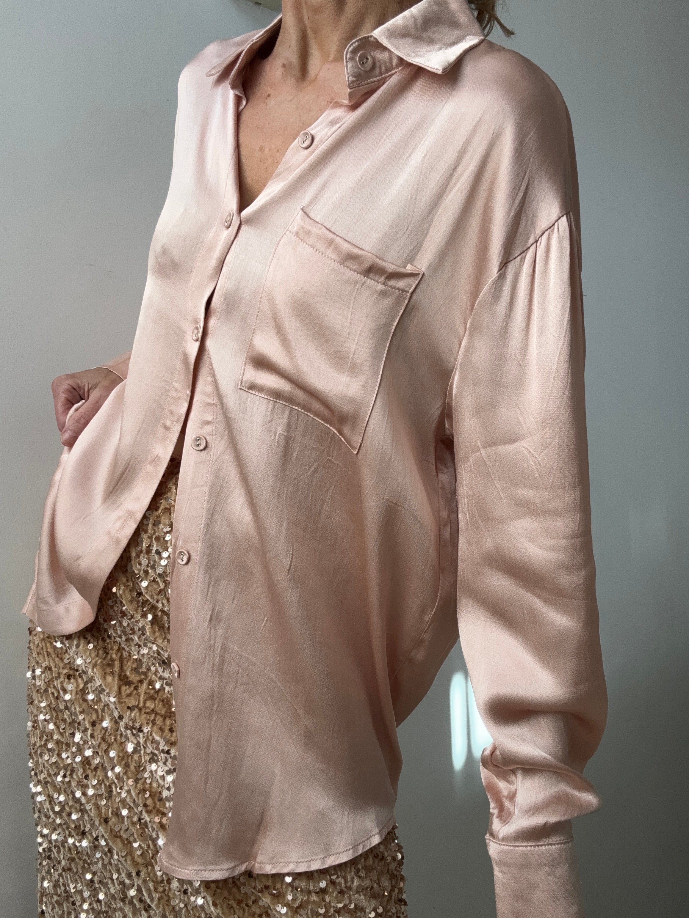 Liquid Dream Satin Shirt Soft Pink | Shirts