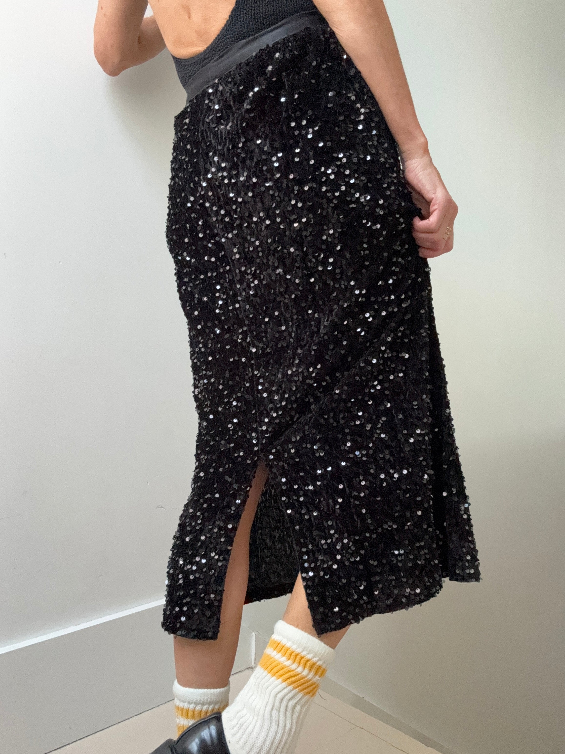 Jetsetbohemian Skirts Small-Medium Black on Black Sequin Midi Skirt