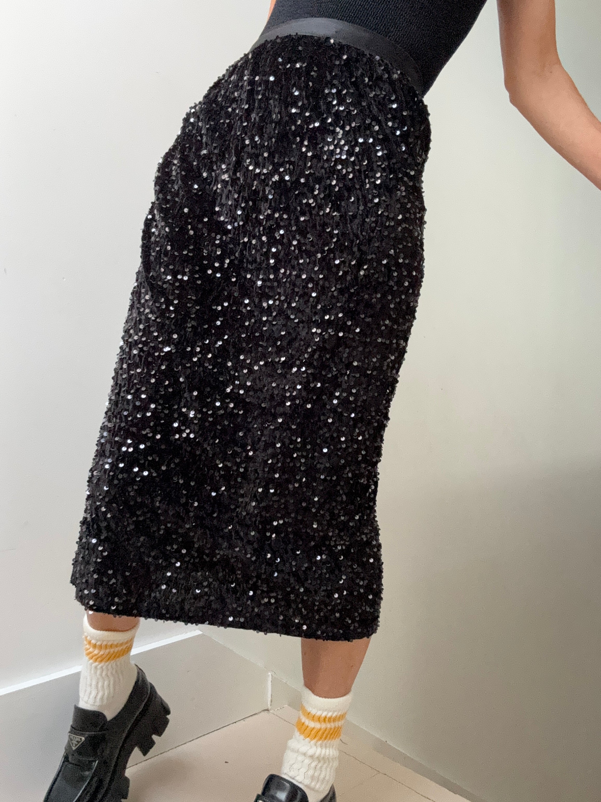 Jetsetbohemian Skirts Small-Medium Black on Black Sequin Midi Skirt