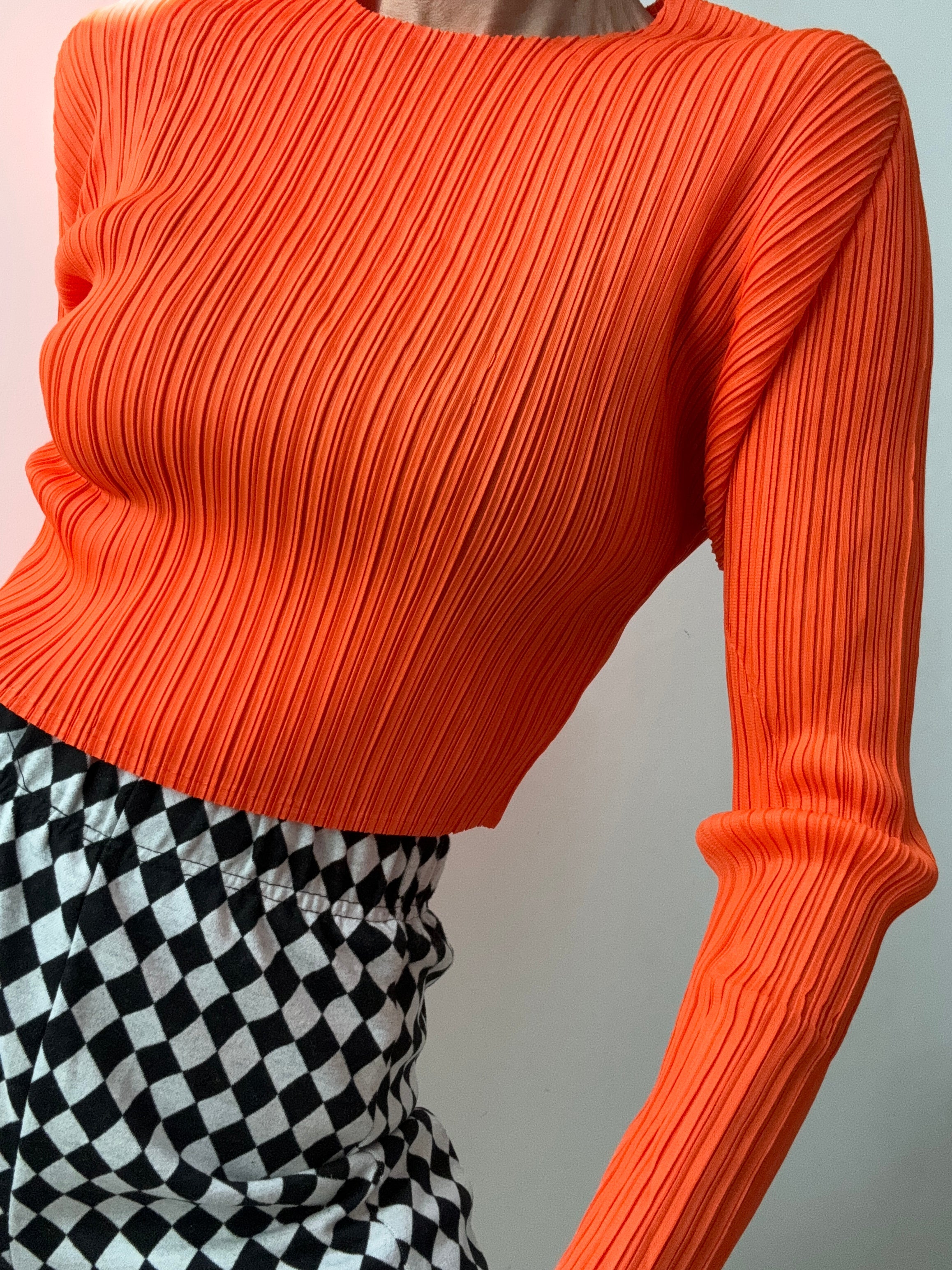 Pleat Me Long Sleeve Crop Top Tangerine | Tops