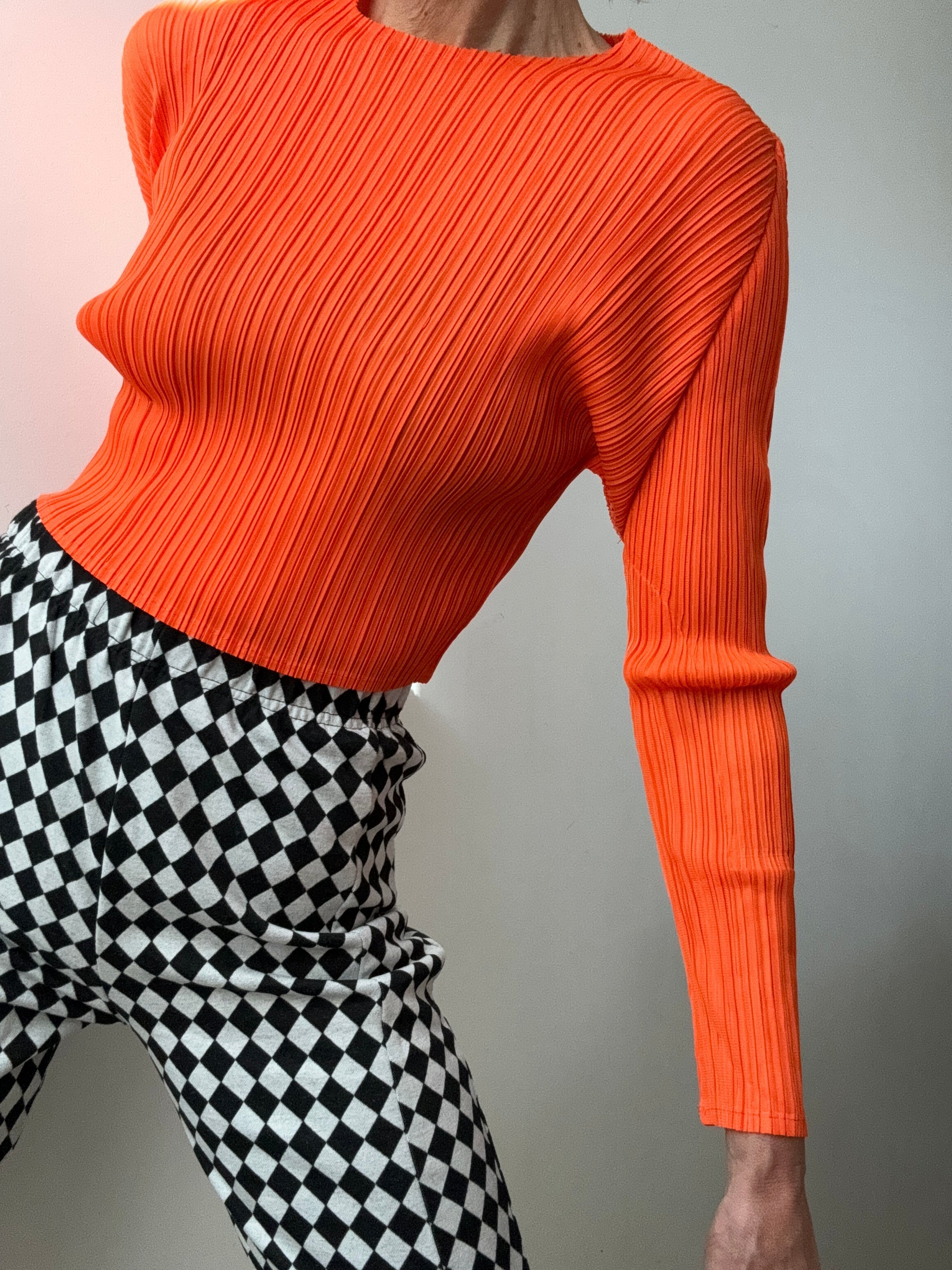 Pleat Me Long Sleeve Crop Top Tangerine | Tops