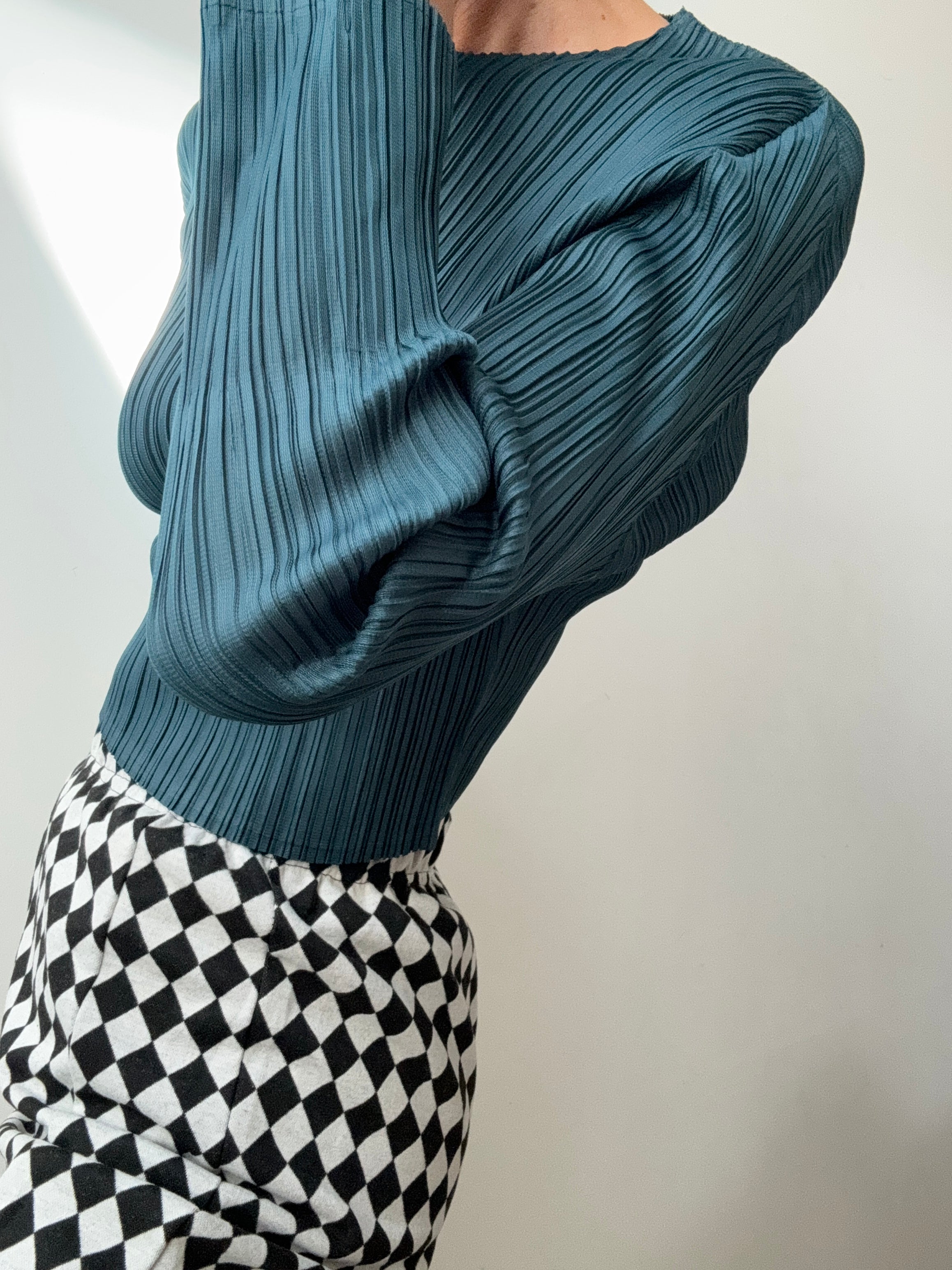 Pleat Me Long Sleeve Crop Top Teal | Tops