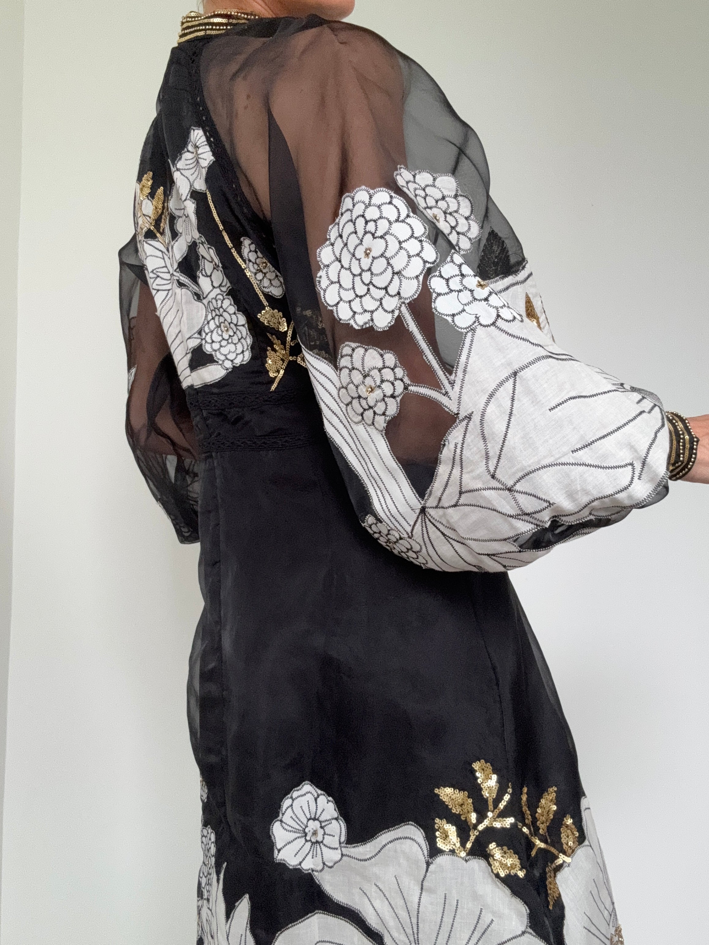 Organdie Applique Midi Dress Black | Dresses