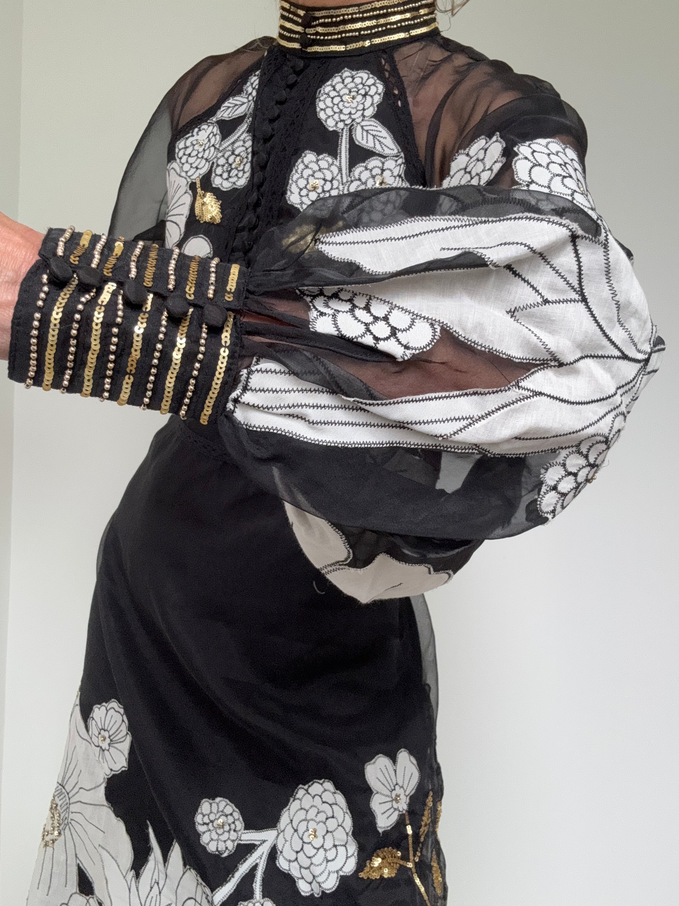 Organdie Applique Midi Dress Black | Dresses
