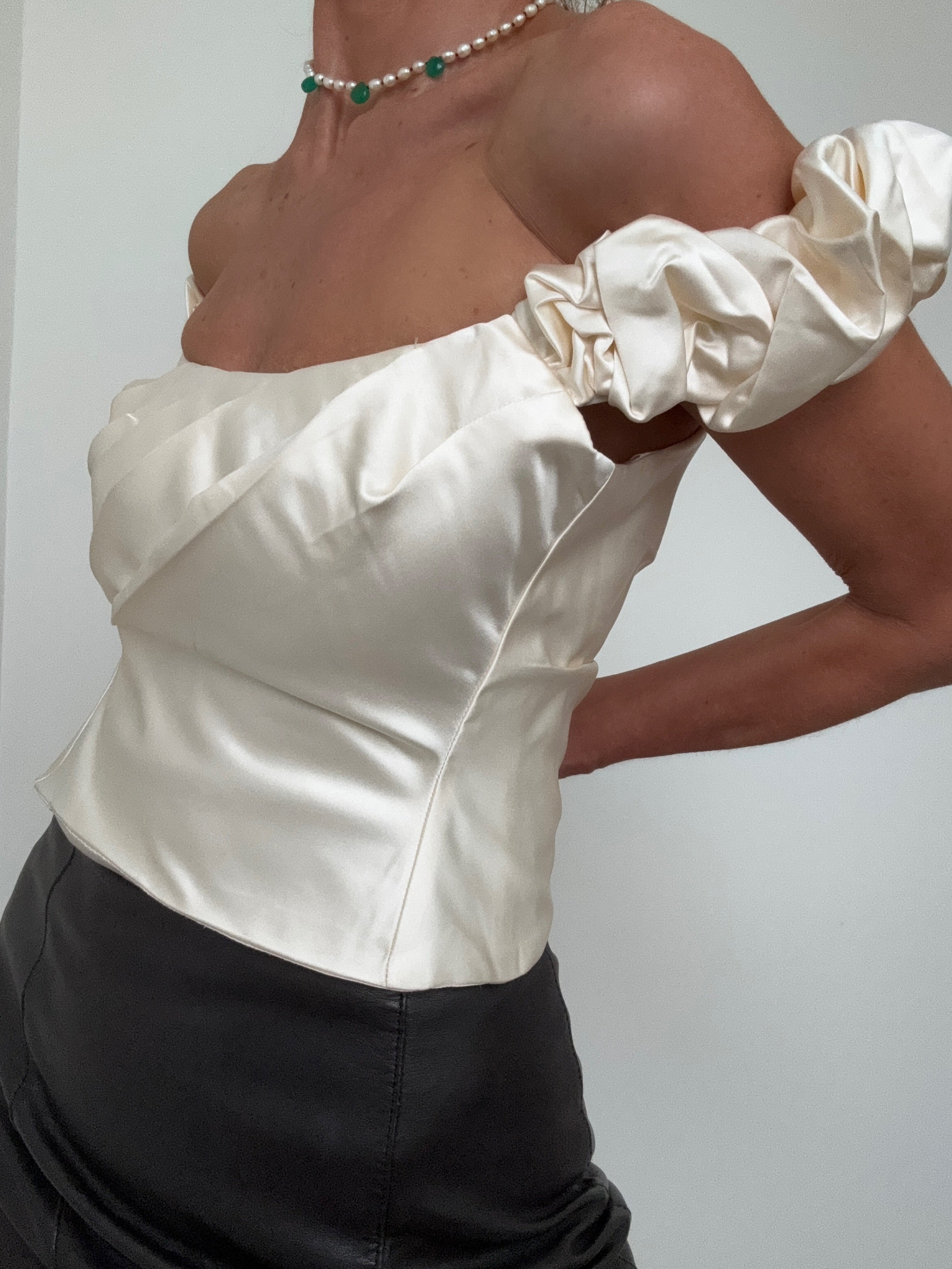 Love Shack Fancy Tops Ileana Off Shoulder Crop Cream