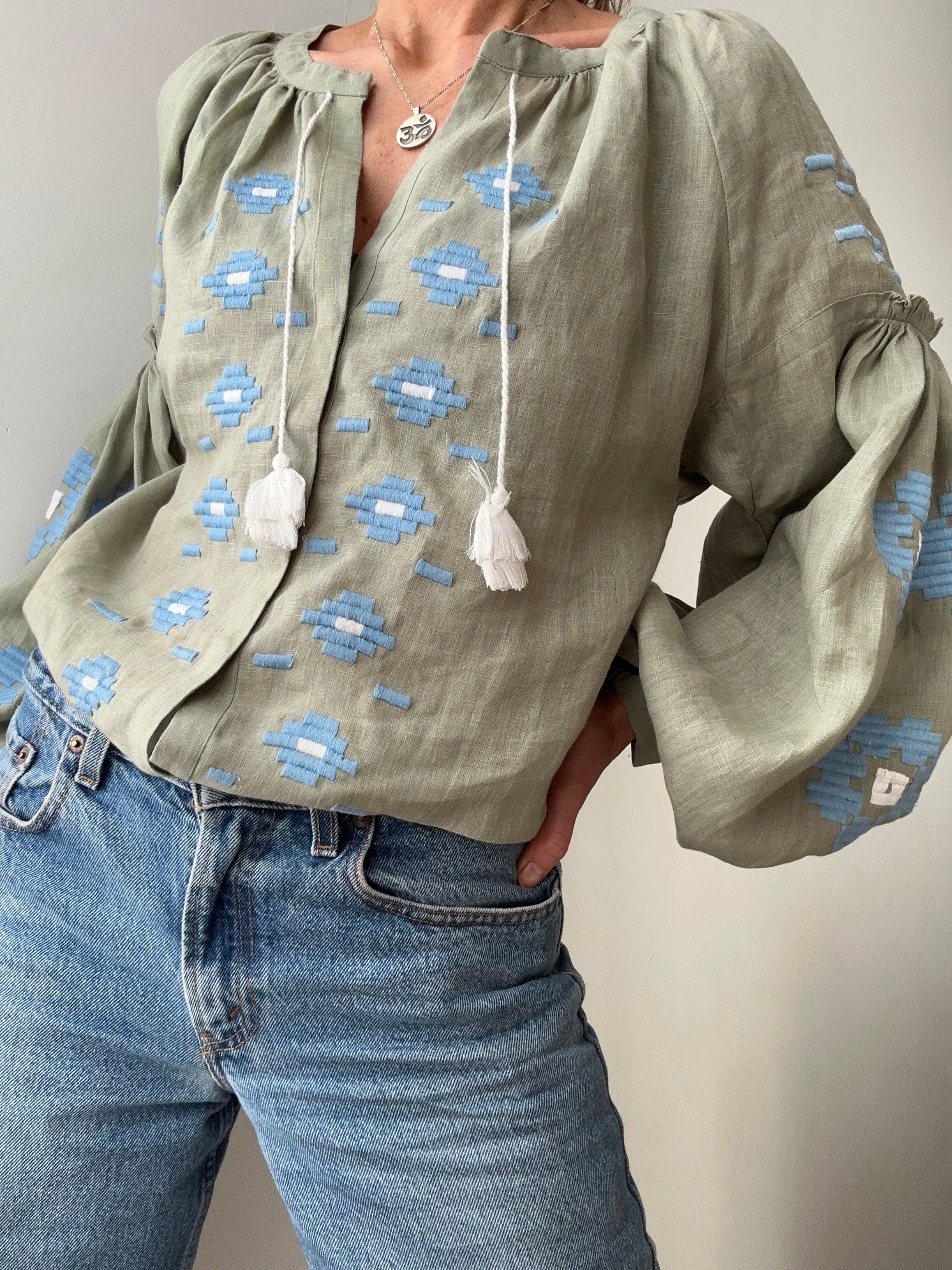 March 11 Blouse Sage Green Blue | Blouses
