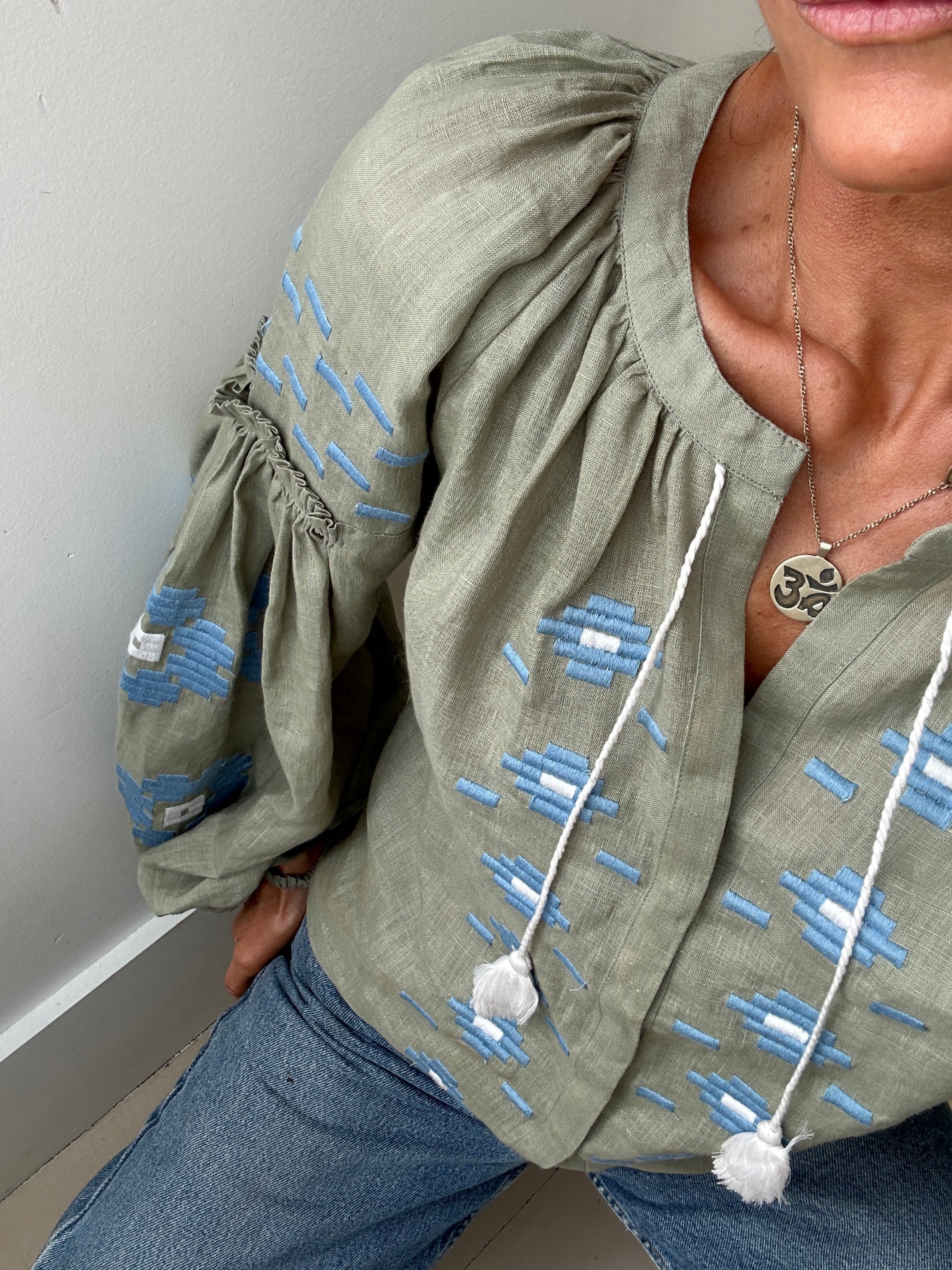 March 11 Blouse Sage Green Blue | Blouses