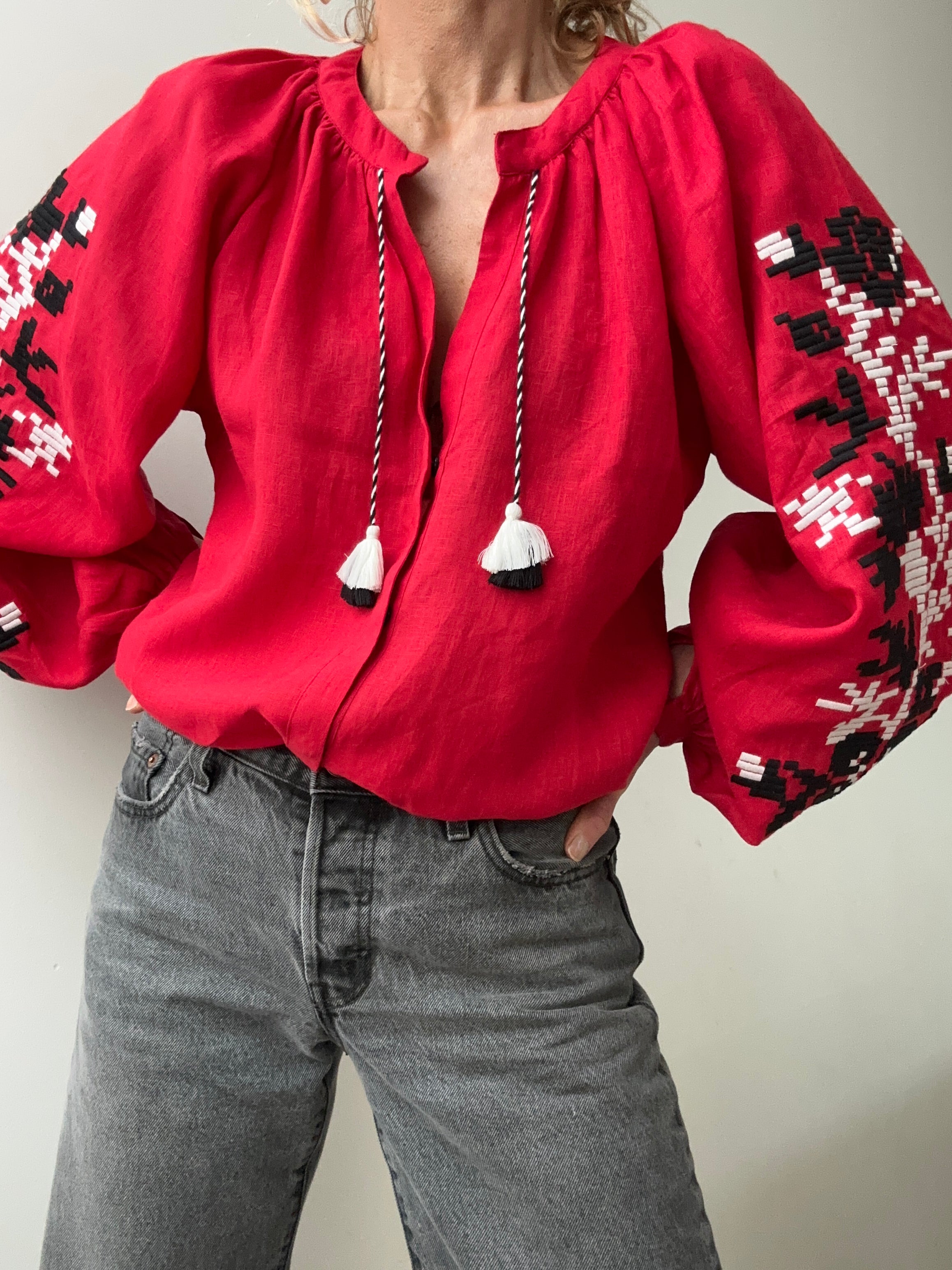 March 11 Geometric Blouse Red & Black | Blouses