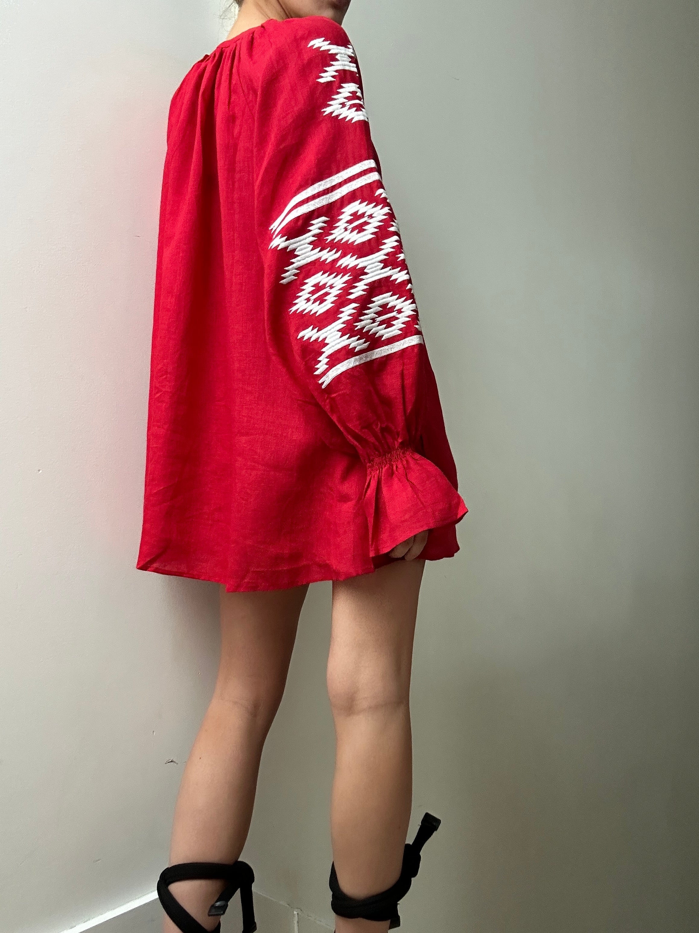 March 11 Short Dress Red Geometric White | Dresses
